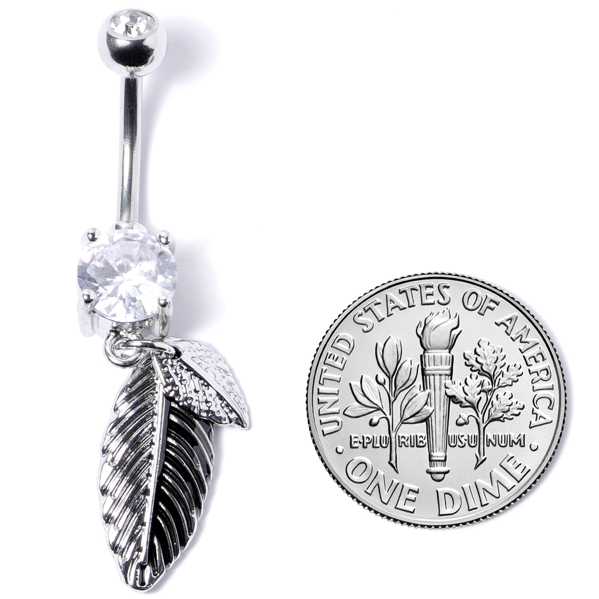 Clear Gem Feathers Southwestern Dangle Belly Ring