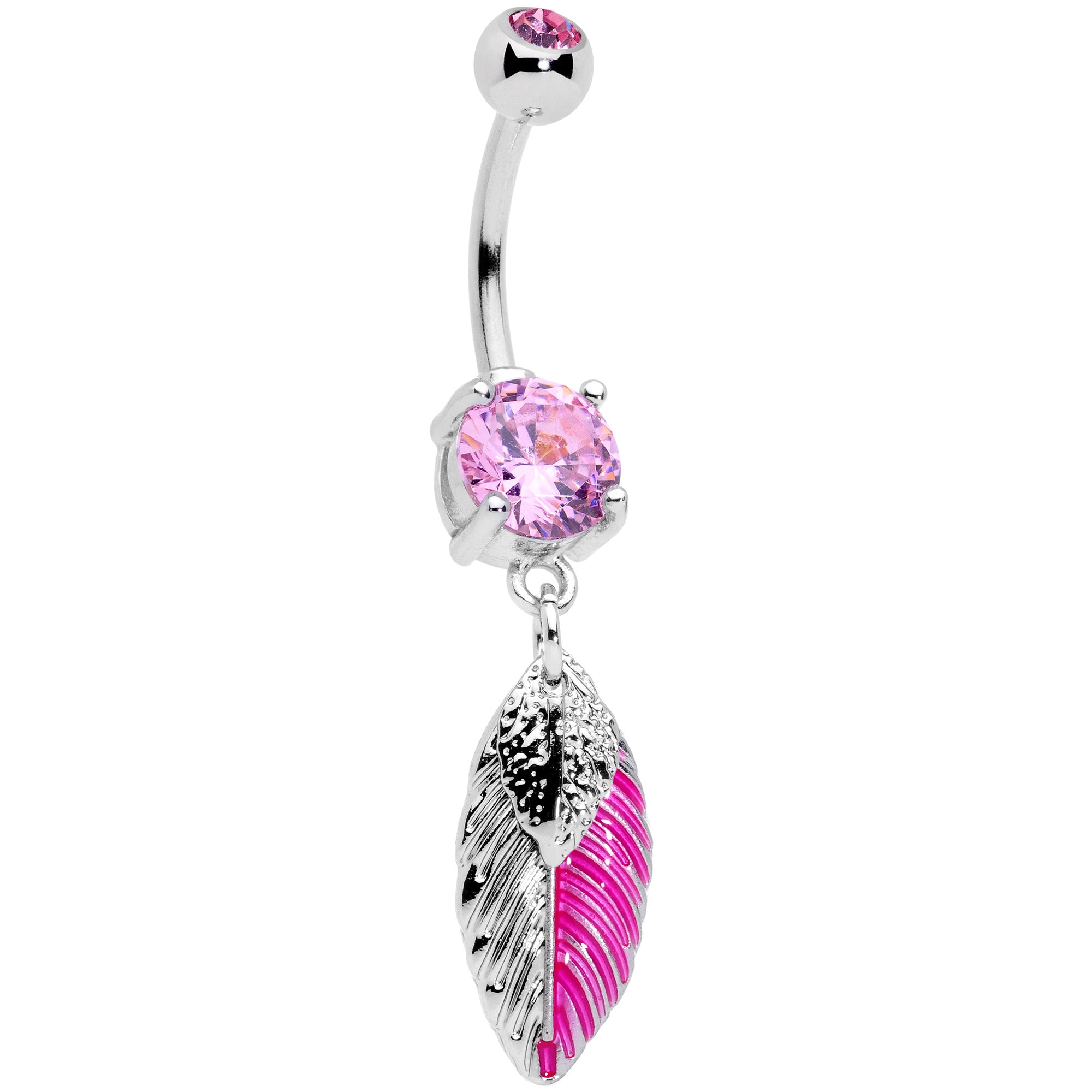 Pink Gem Feathers Southwestern Dangle Belly Ring