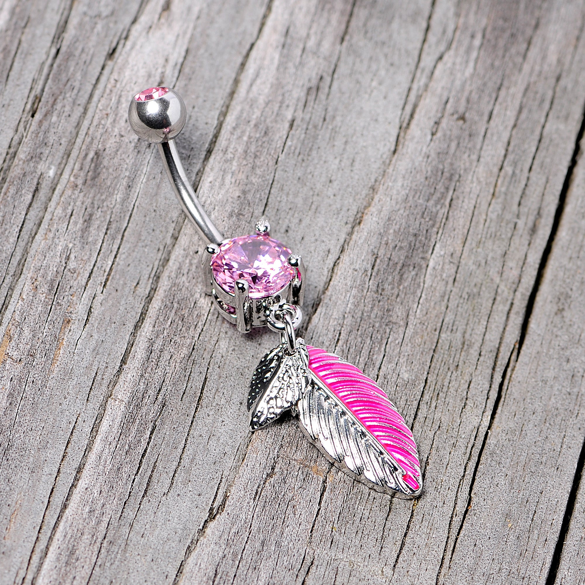 Pink Gem Feathers Southwestern Dangle Belly Ring