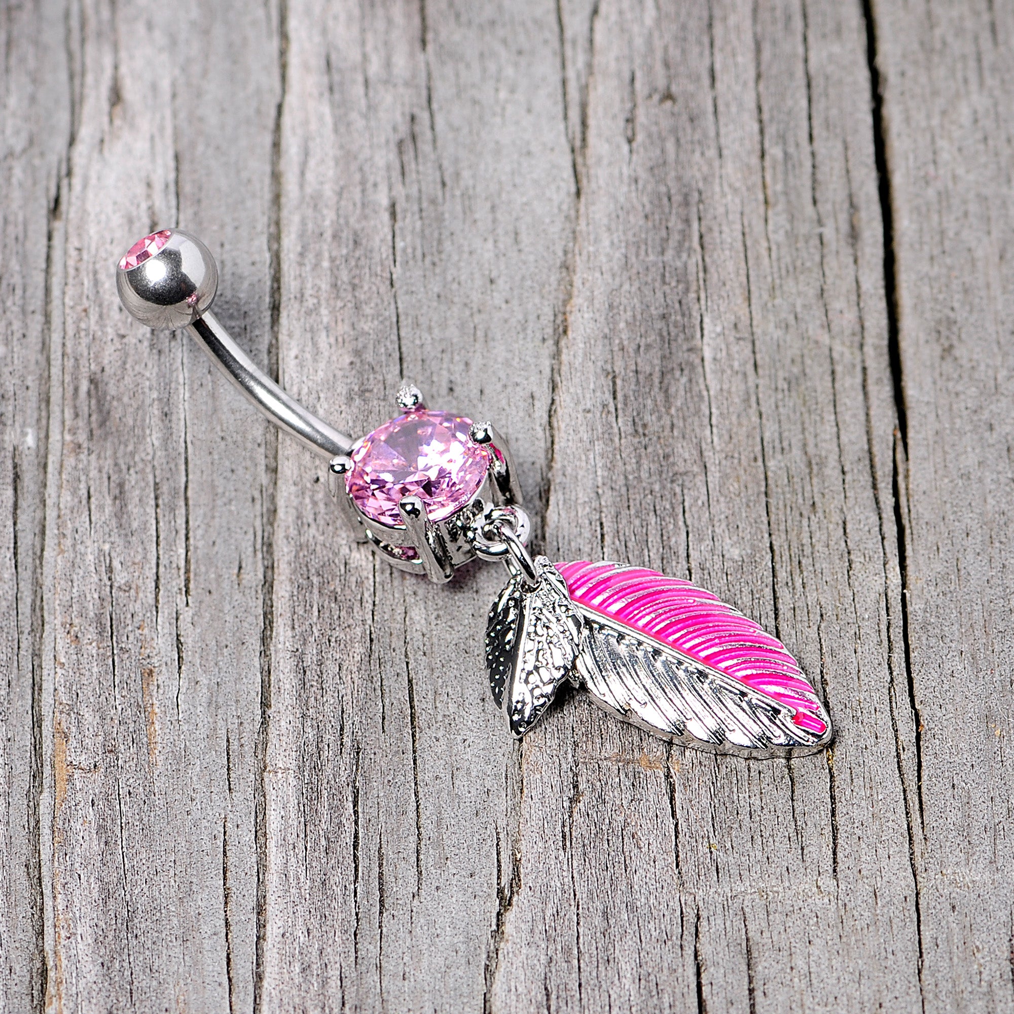 Pink Gem Feathers Southwestern Dangle Belly Ring