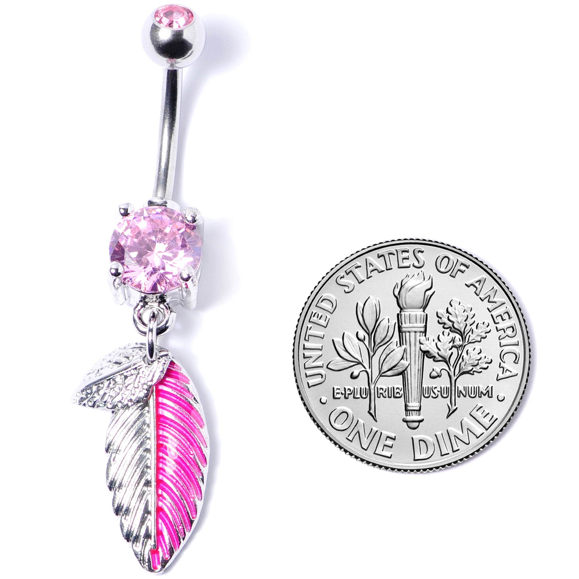 Pink Gem Feathers Southwestern Dangle Belly Ring