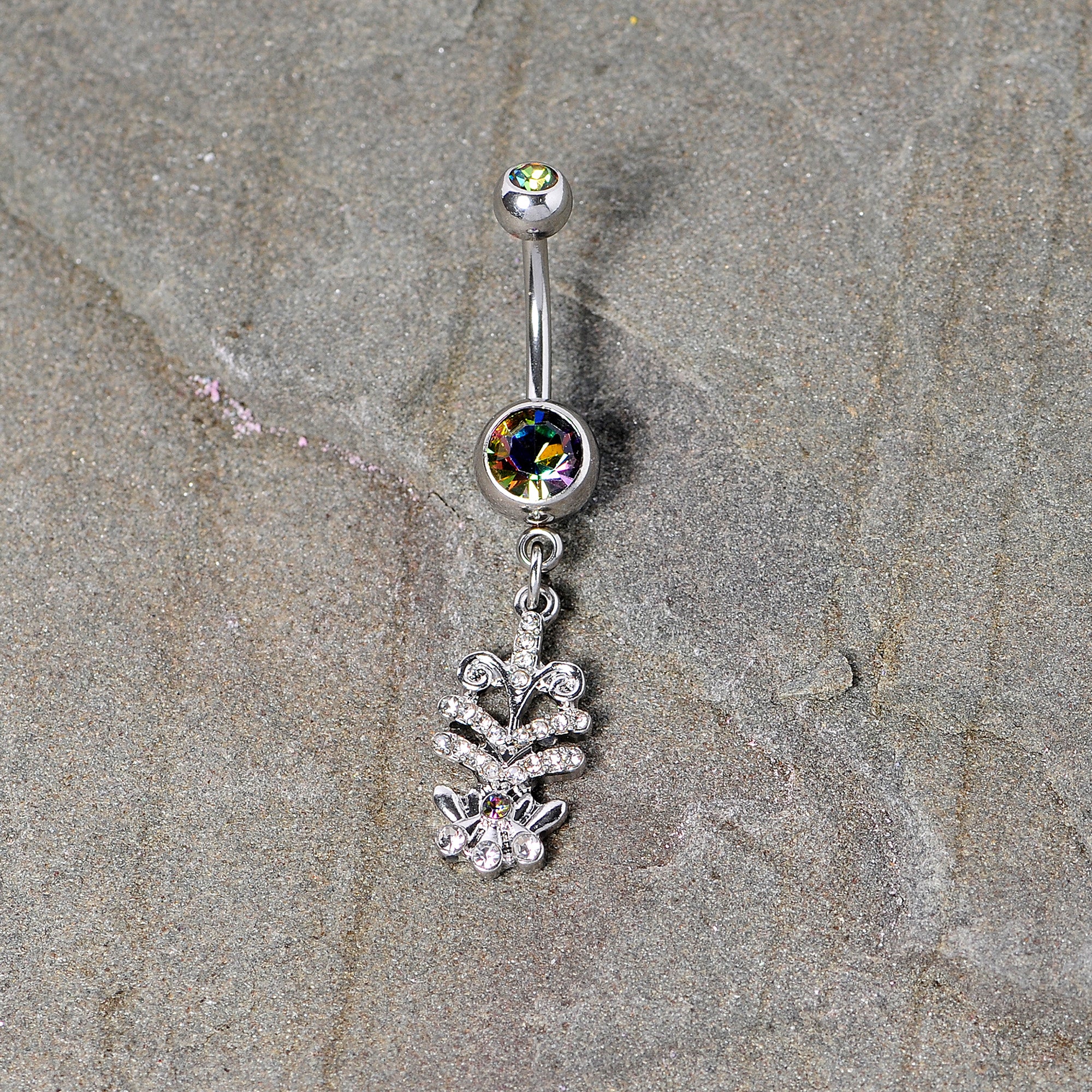 Vitrail Clear Gem Abstract Charm Dangle Belly Ring