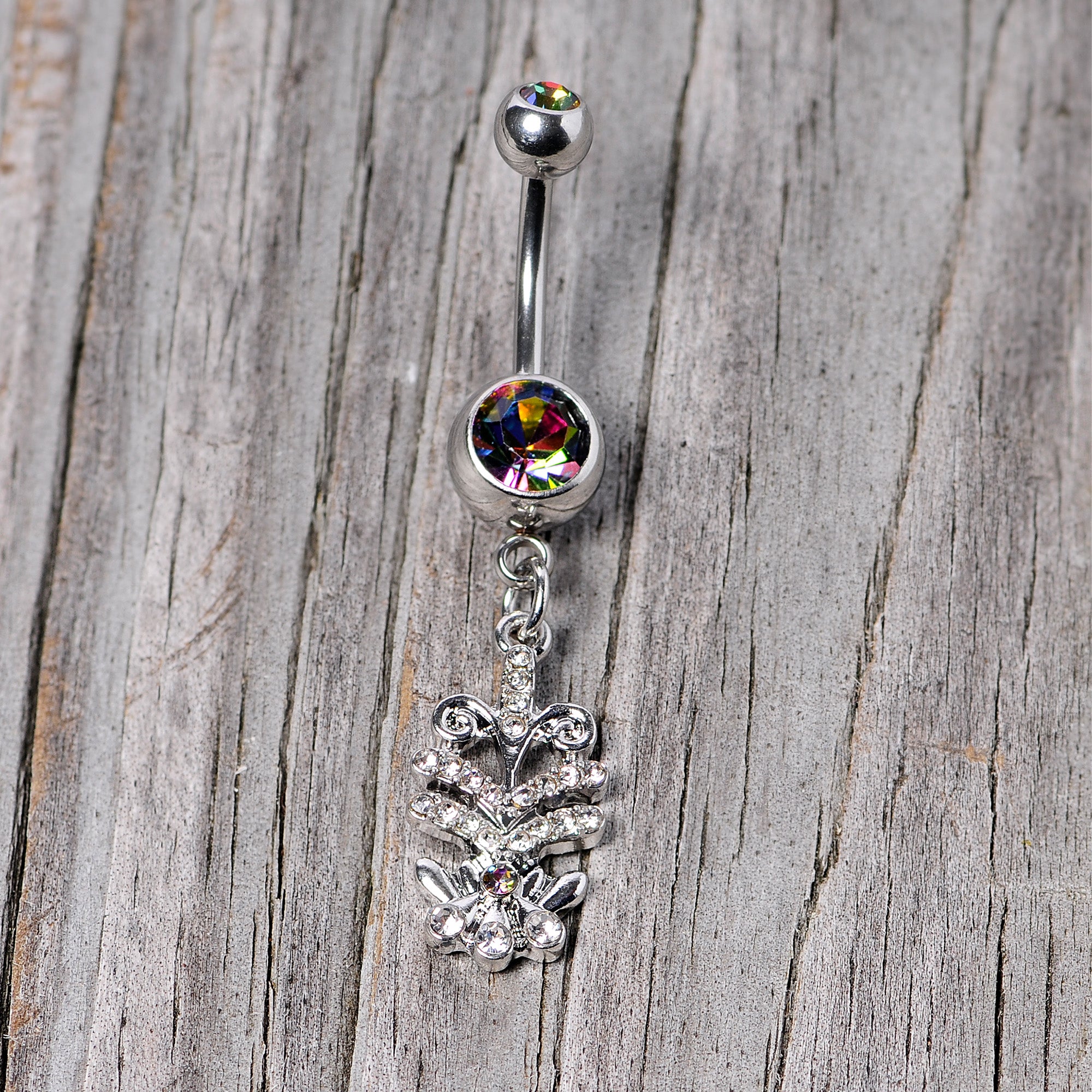 Vitrail Clear Gem Abstract Charm Dangle Belly Ring