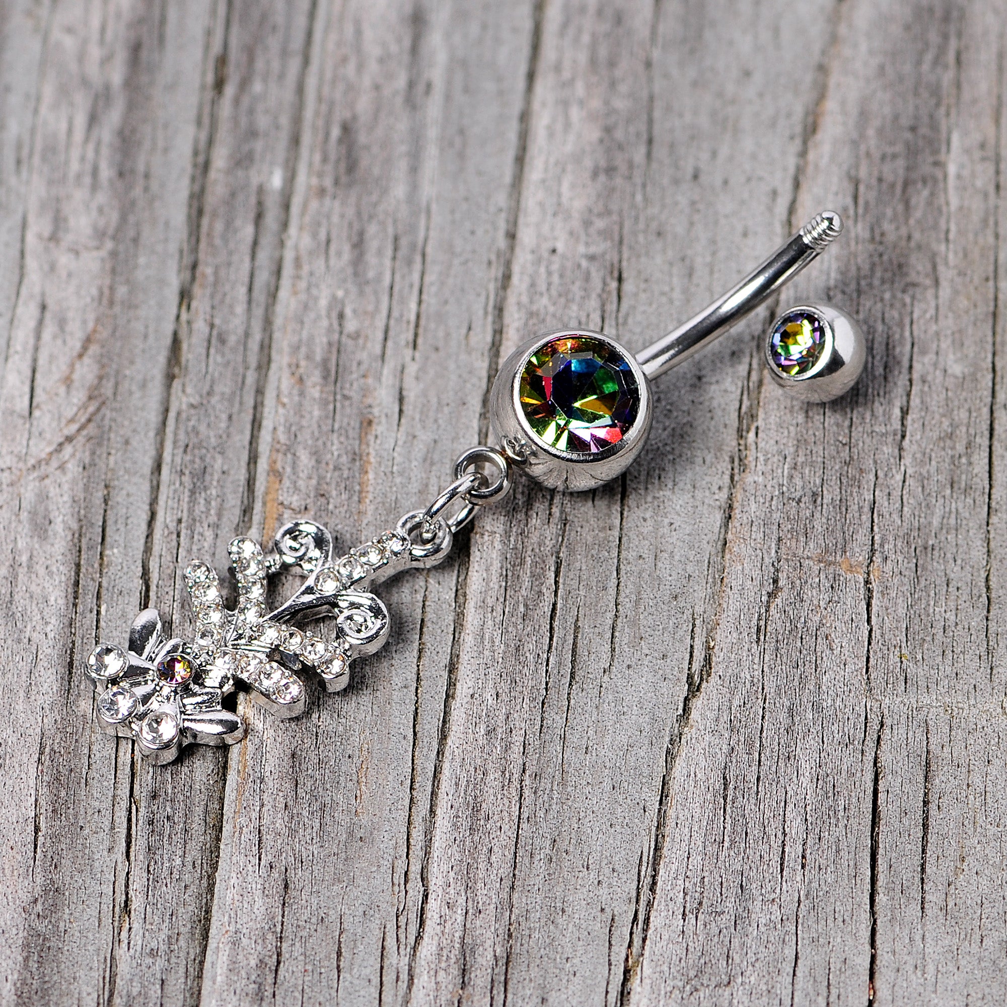 Vitrail Clear Gem Abstract Charm Dangle Belly Ring