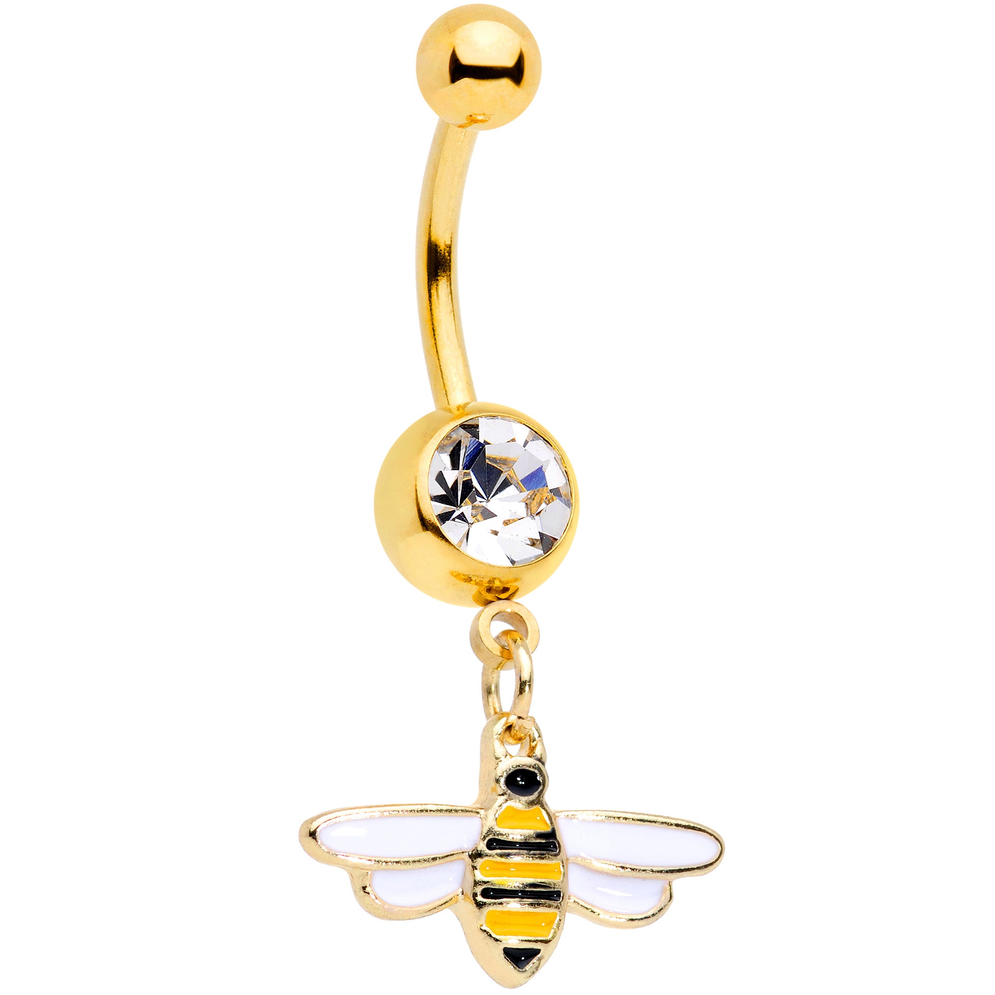 Clear Gem Gold Tone Striped Bee Dangle Belly Ring