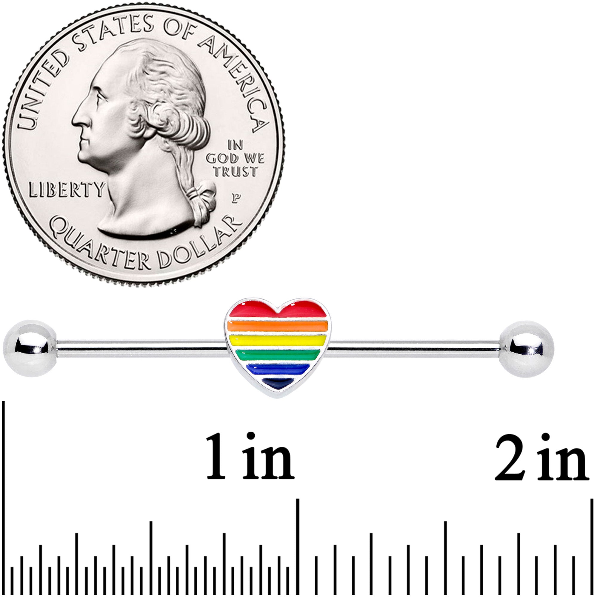 14 Gauge Rainbow Pride Heart Industrial Barbell 38mm