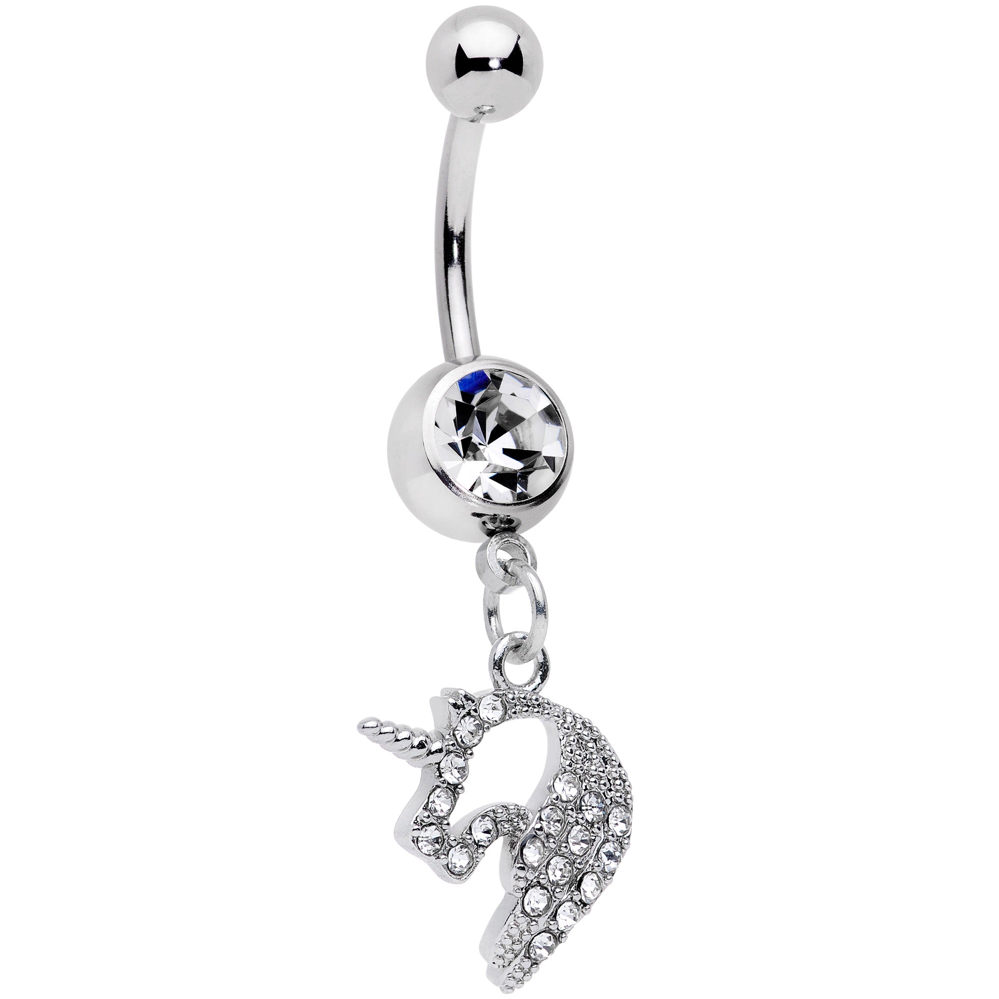 Clear Gem Silhouette Unicorn Dangle Belly Ring