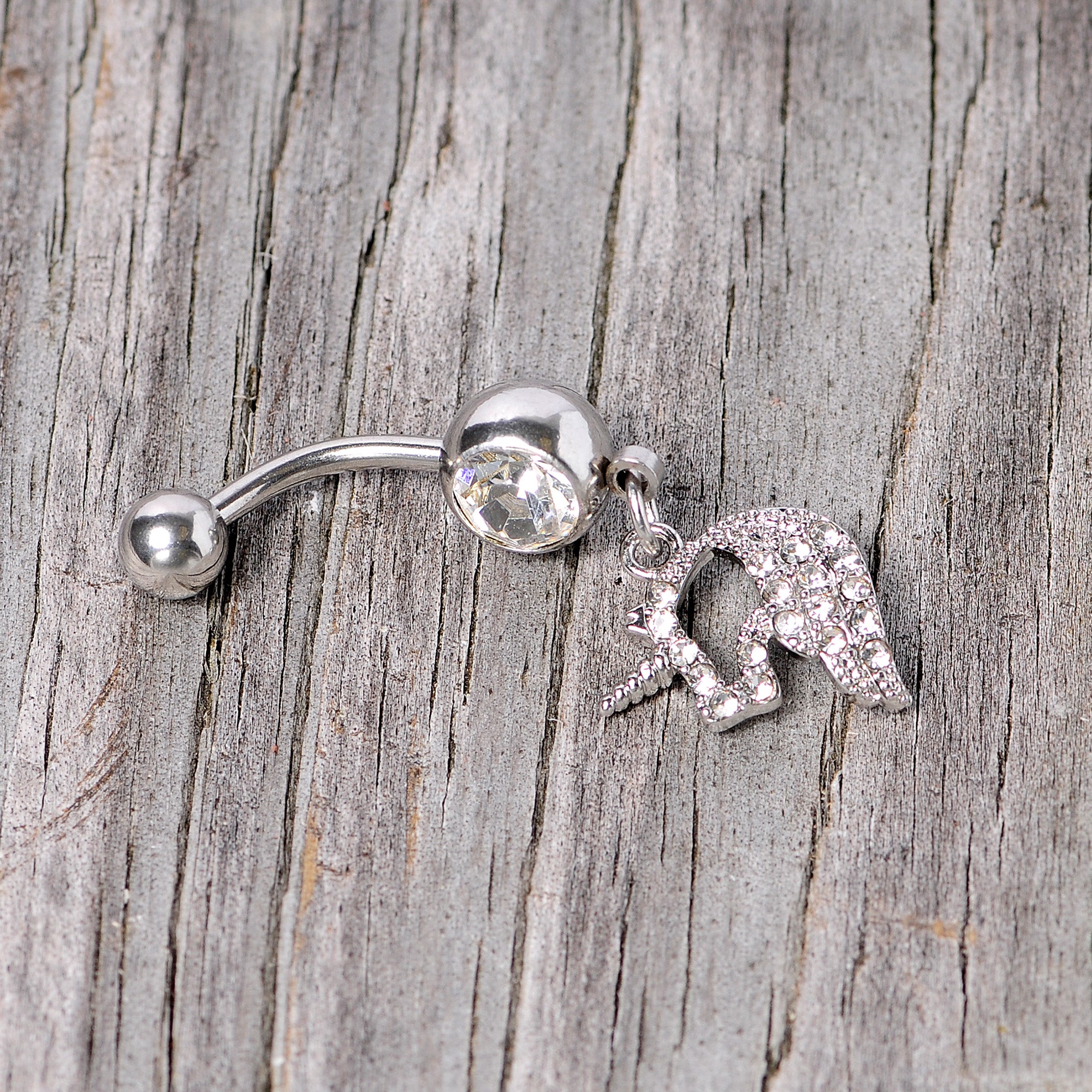 Clear Gem Silhouette Unicorn Dangle Belly Ring