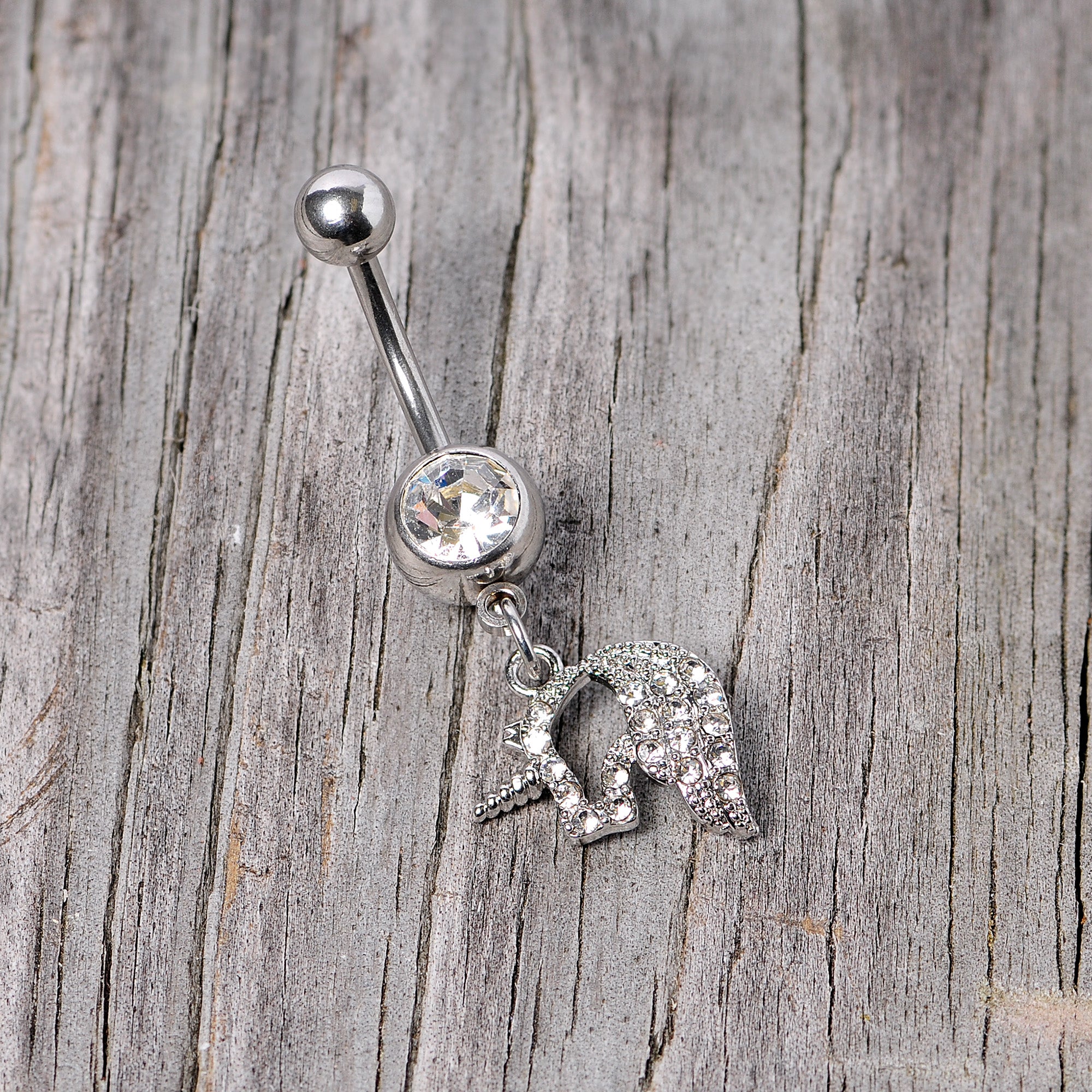 Clear Gem Silhouette Unicorn Dangle Belly Ring