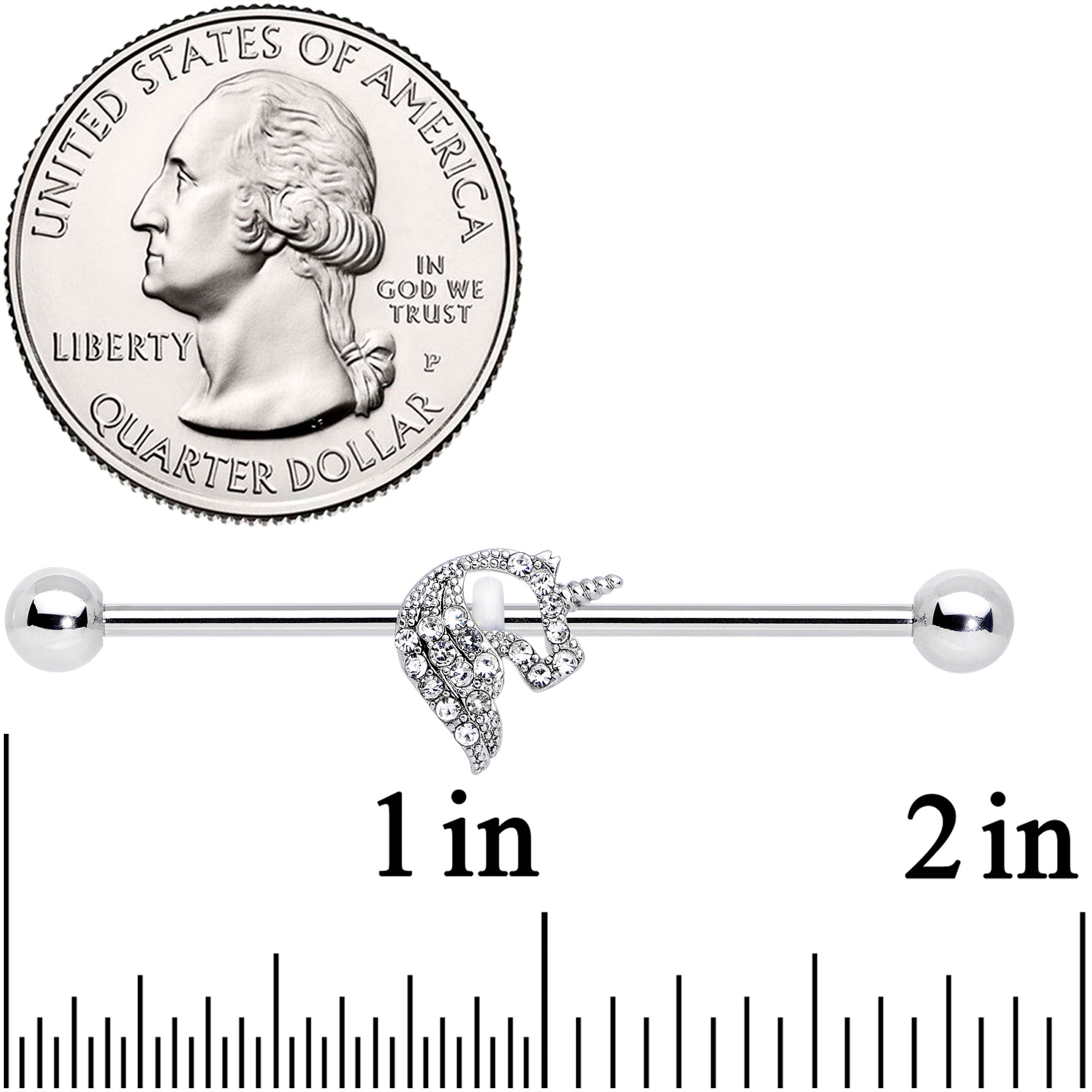 14 Gauge Clear Gem Silhouette Unicorn Industrial Barbell 38mm