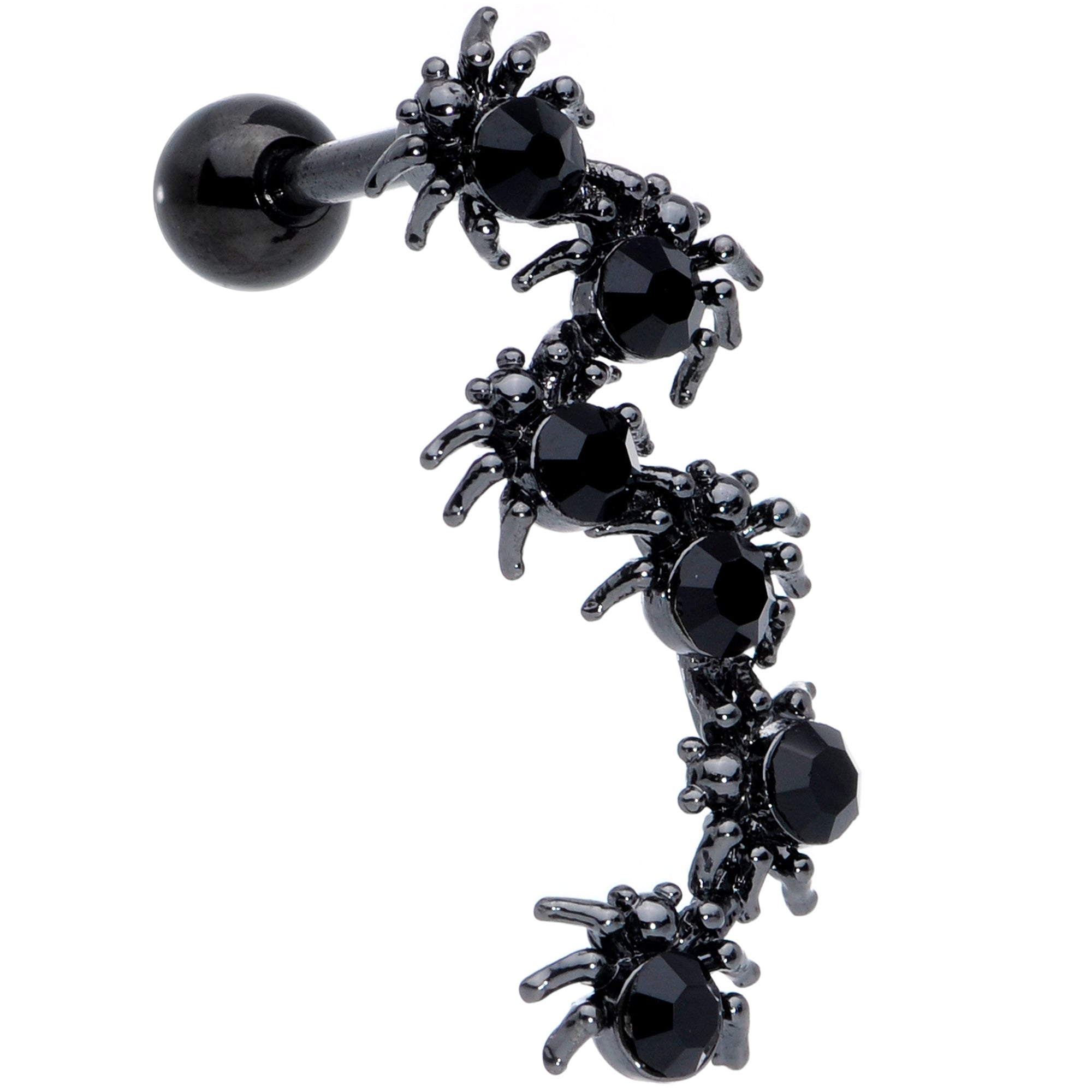 16 Gauge 1/4 Black CZ Gem Black Spider Halloween Cartilage Tragus