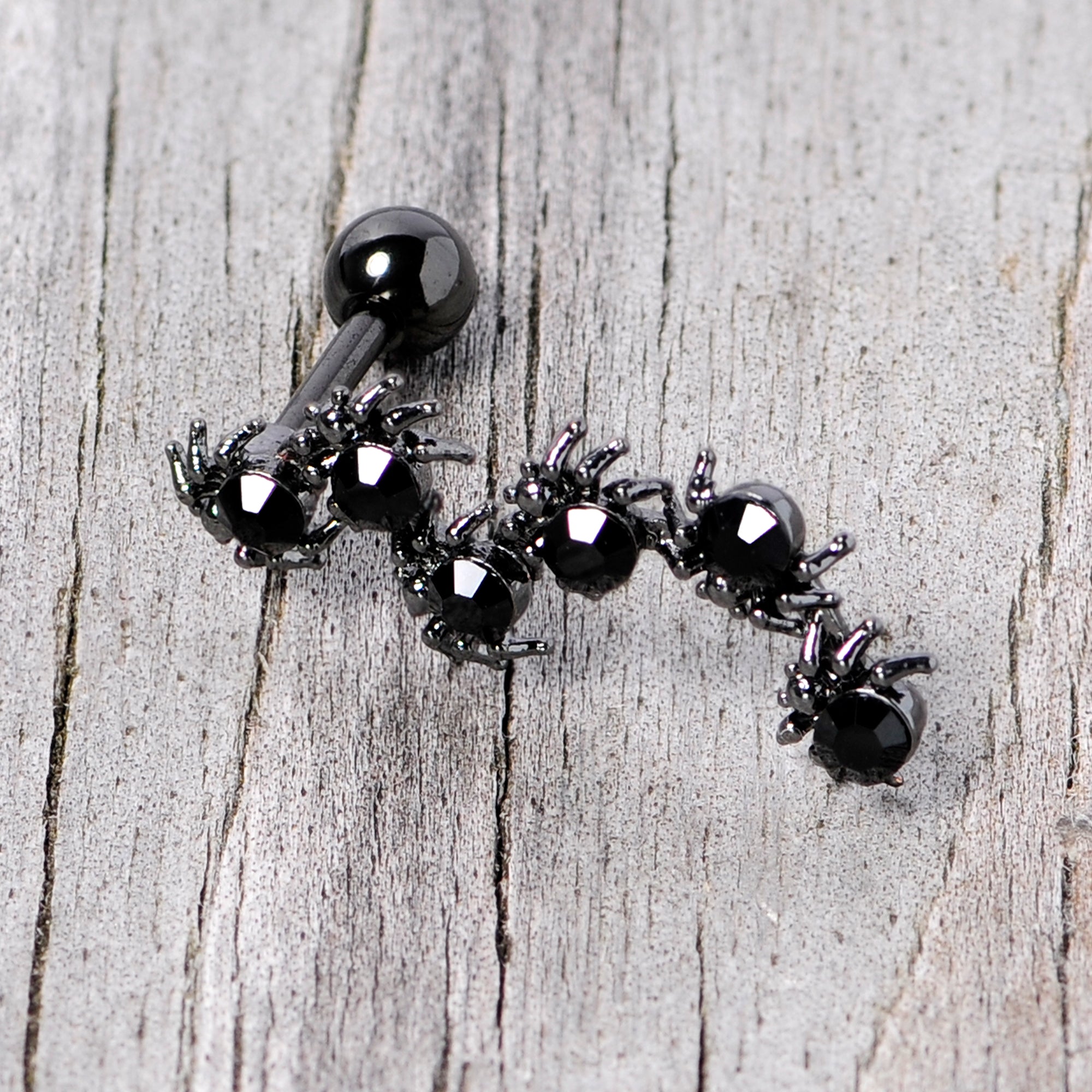 16 Gauge 1/4 Black CZ Gem Black Spider Halloween Cartilage Tragus