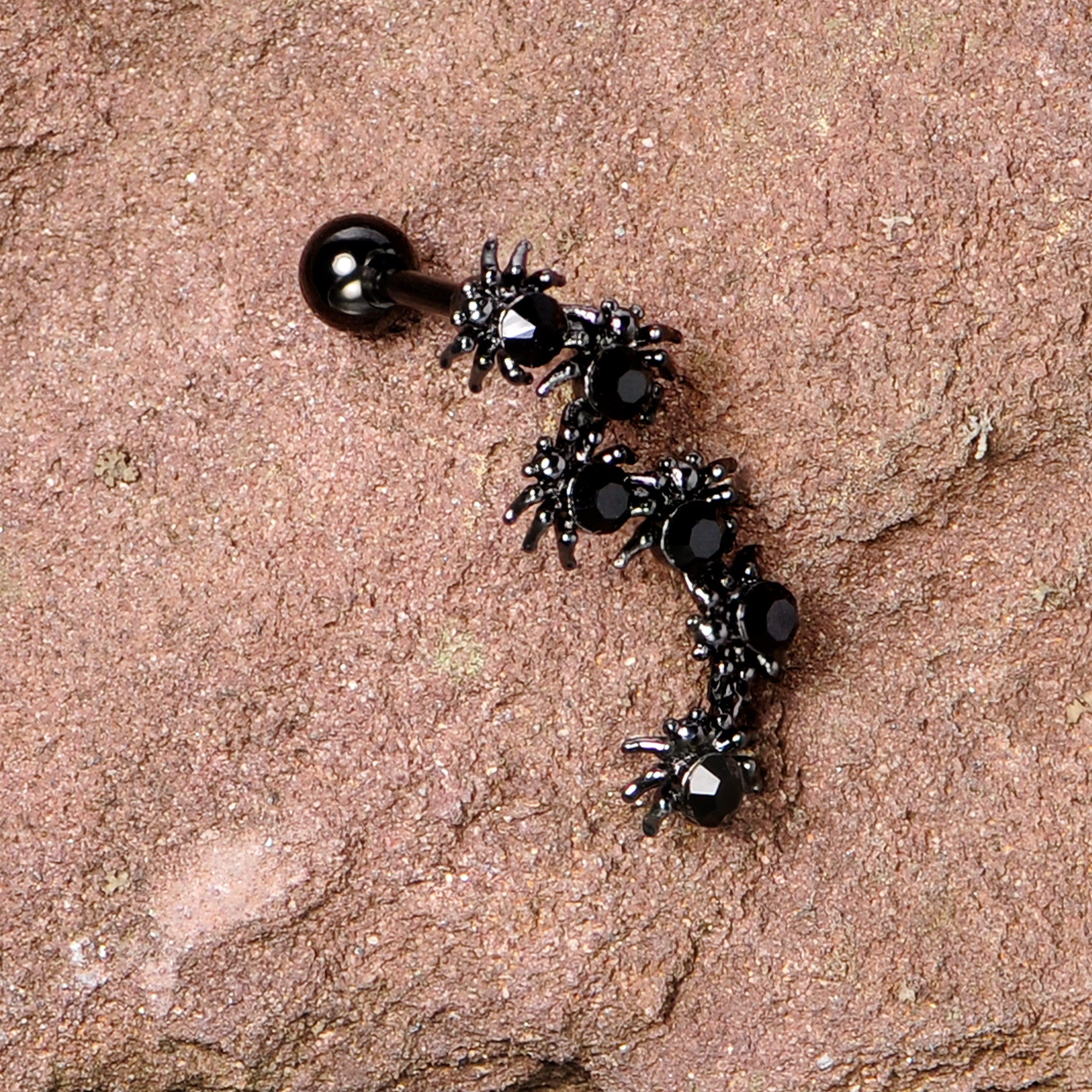 16 Gauge 1/4 Black CZ Gem Black Spider Halloween Cartilage Tragus