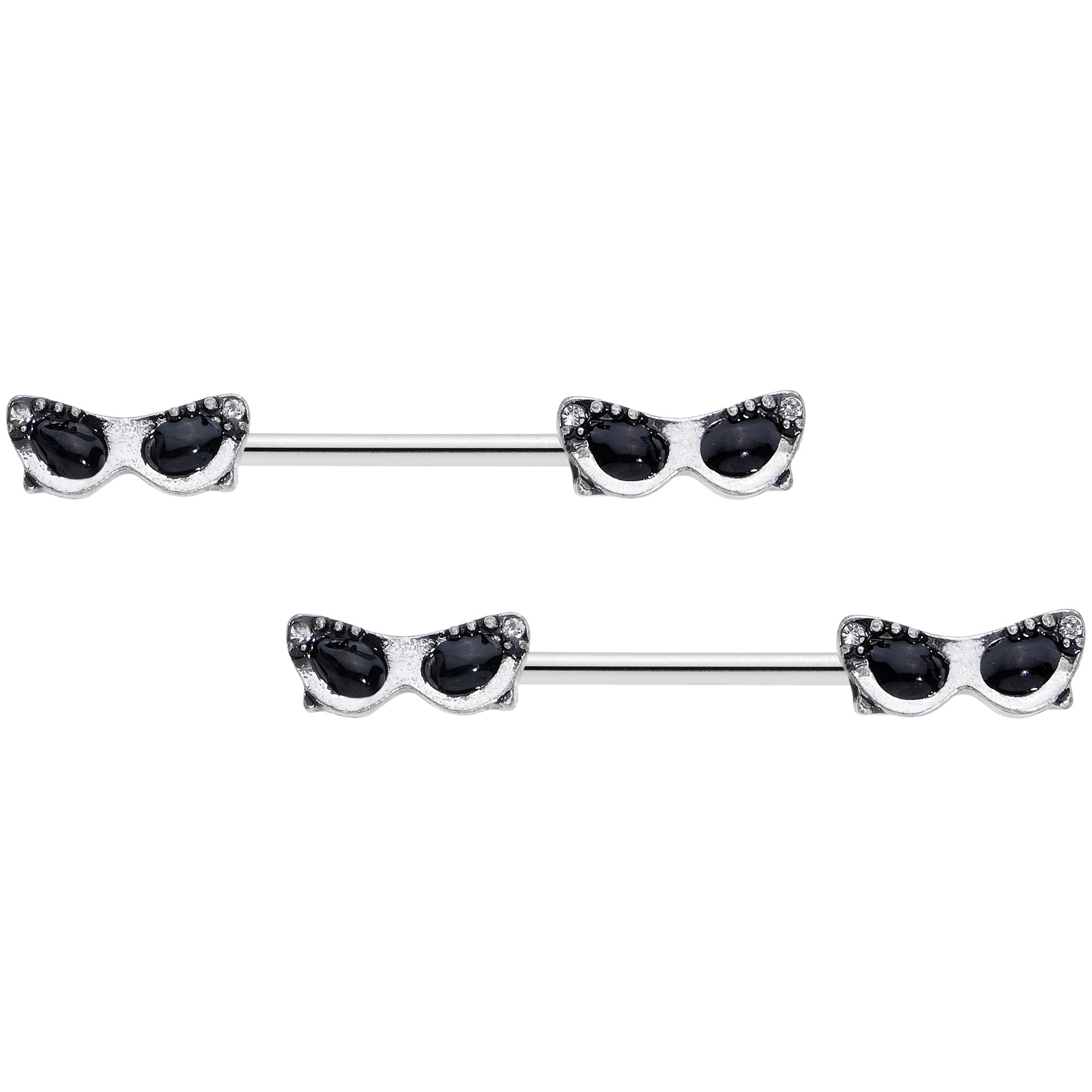 14 Gauge 9/16 Clear Gem 50s Retro Sunglasses Barbell Nipple Ring Set