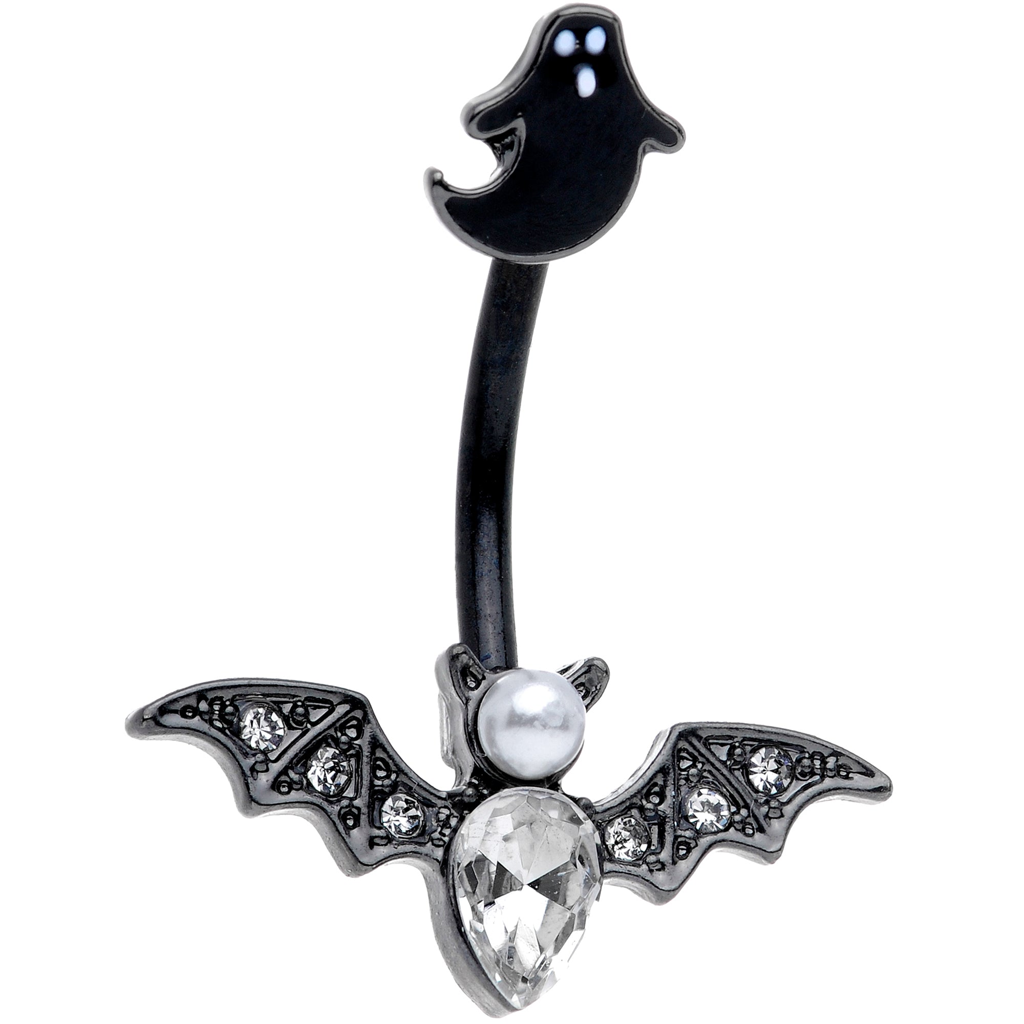 Clear Gem Black Ghost Vampire Bat Halloween Double Mount Belly Ring