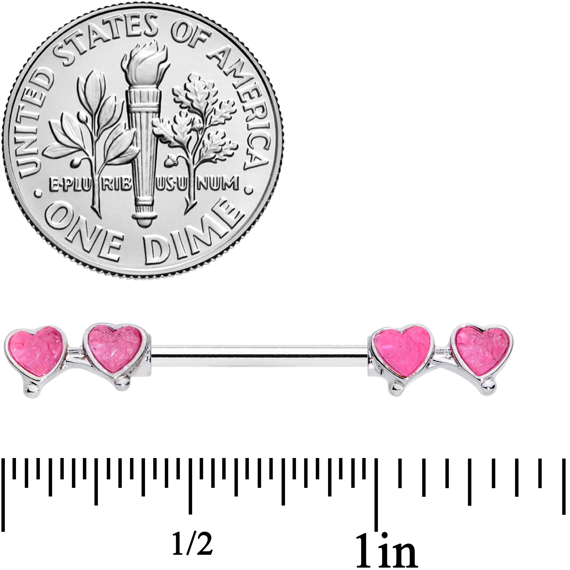 14 Gauge 9/16 Pink Double Hearts Barbell Nipple Ring Set