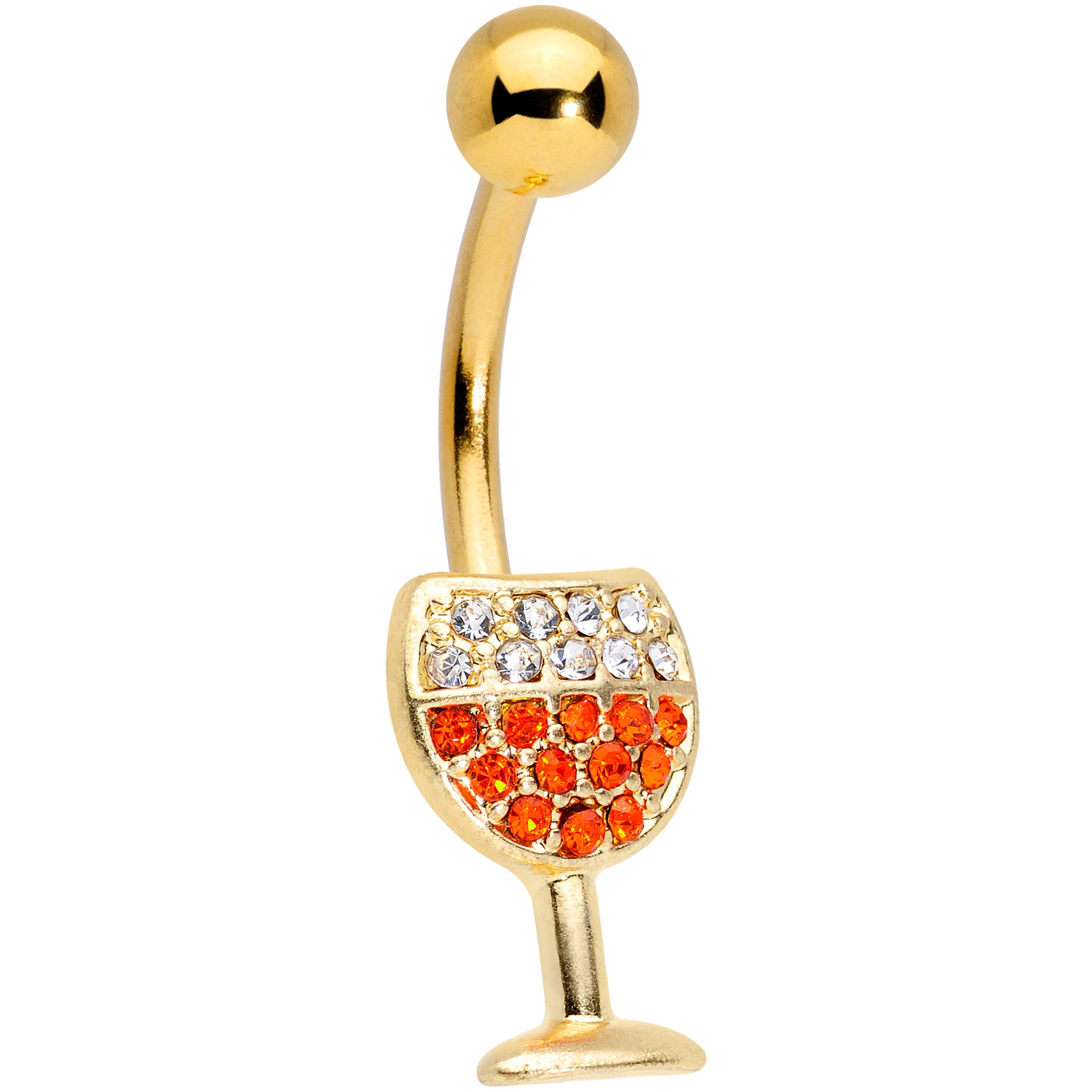 Clear Orange Gem Gold Tone Holiday Wine Belly Ring