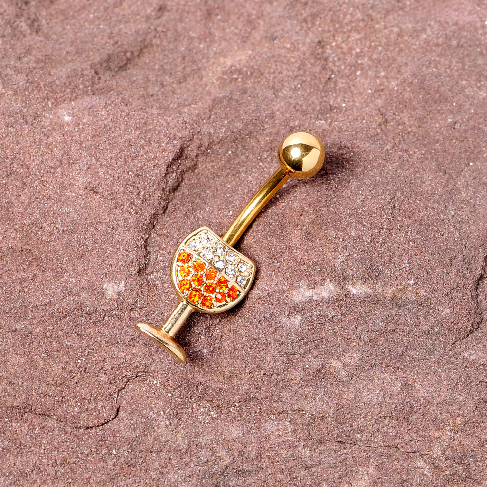 Clear Orange Gem Gold Tone Holiday Wine Belly Ring