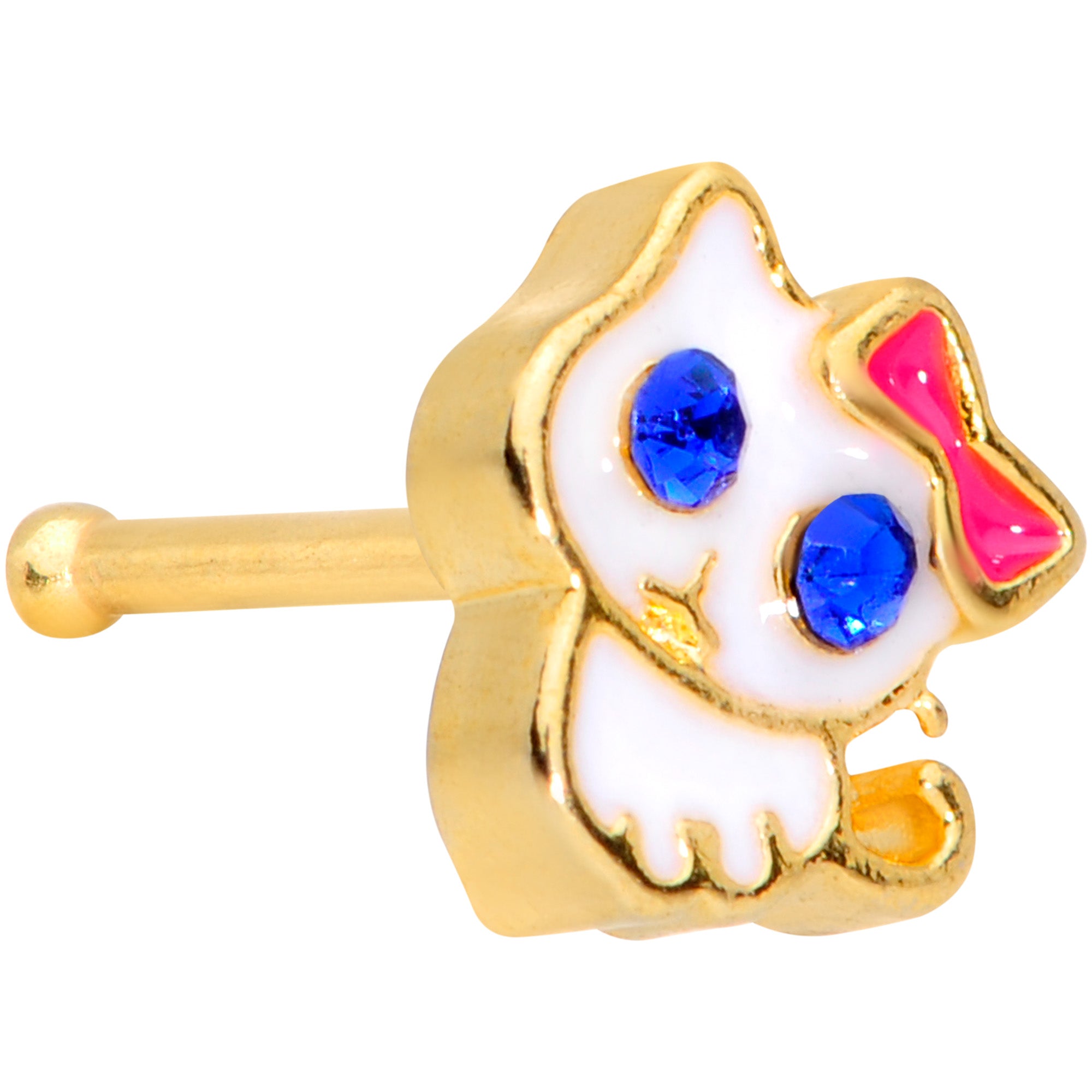 20 Gauge 1/4 Blue CZ Gem Gold Tone Sweet Kitty Cat Nose Bone