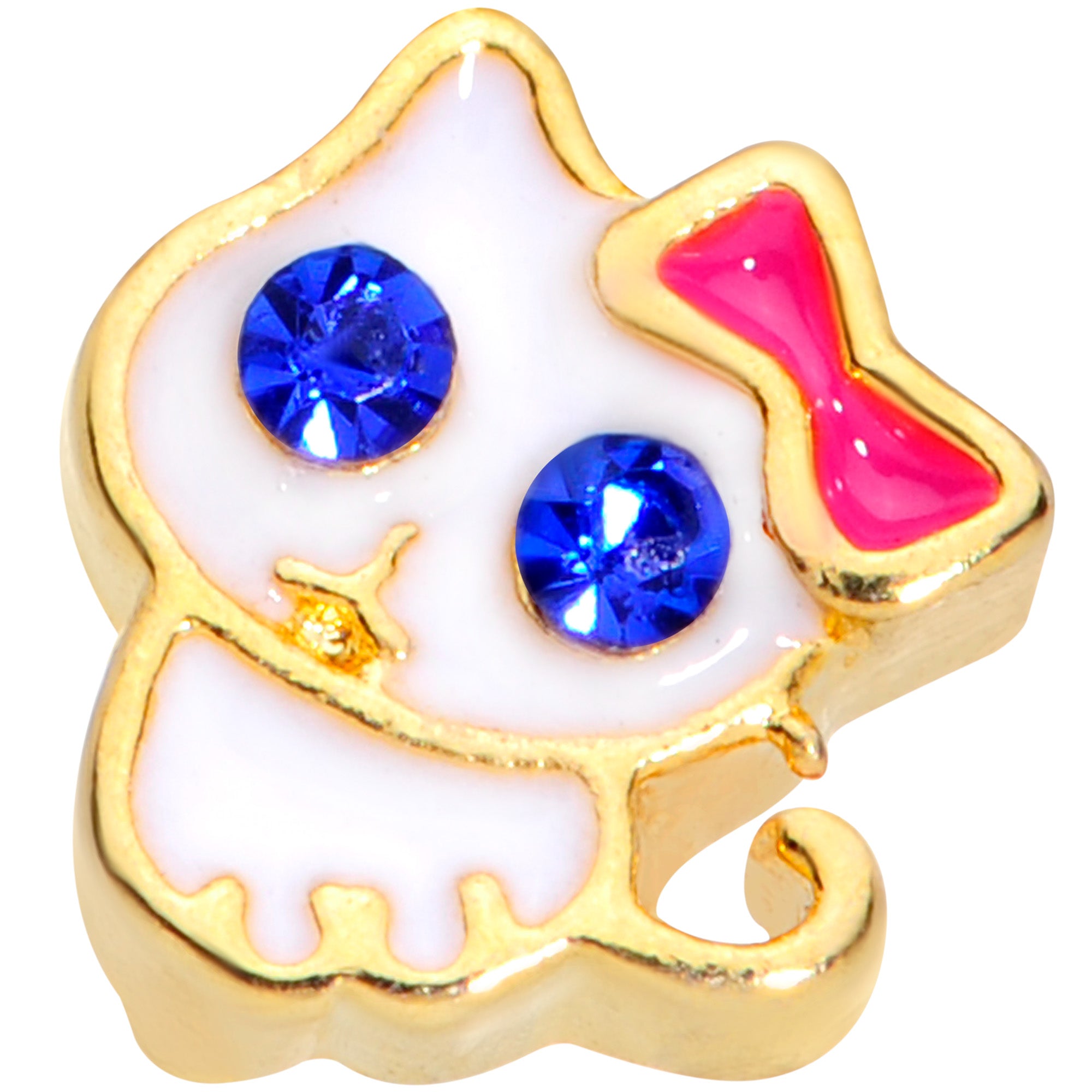 20 Gauge 1/4 Blue CZ Gem Gold Tone Sweet Kitty Cat Nose Bone