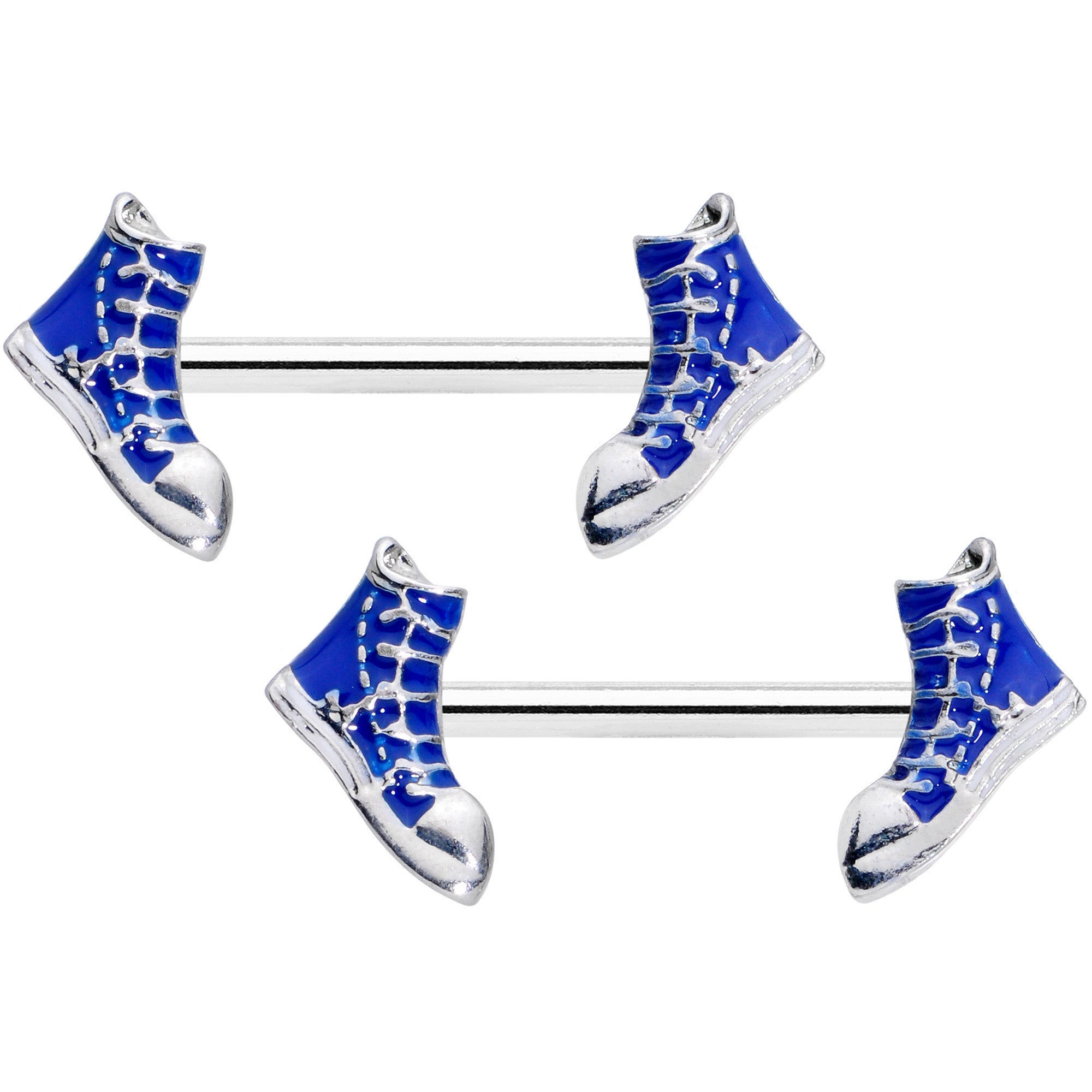 14 Gauge 9/16 Blue High Top Sneaker Barbell Nipple Ring Set