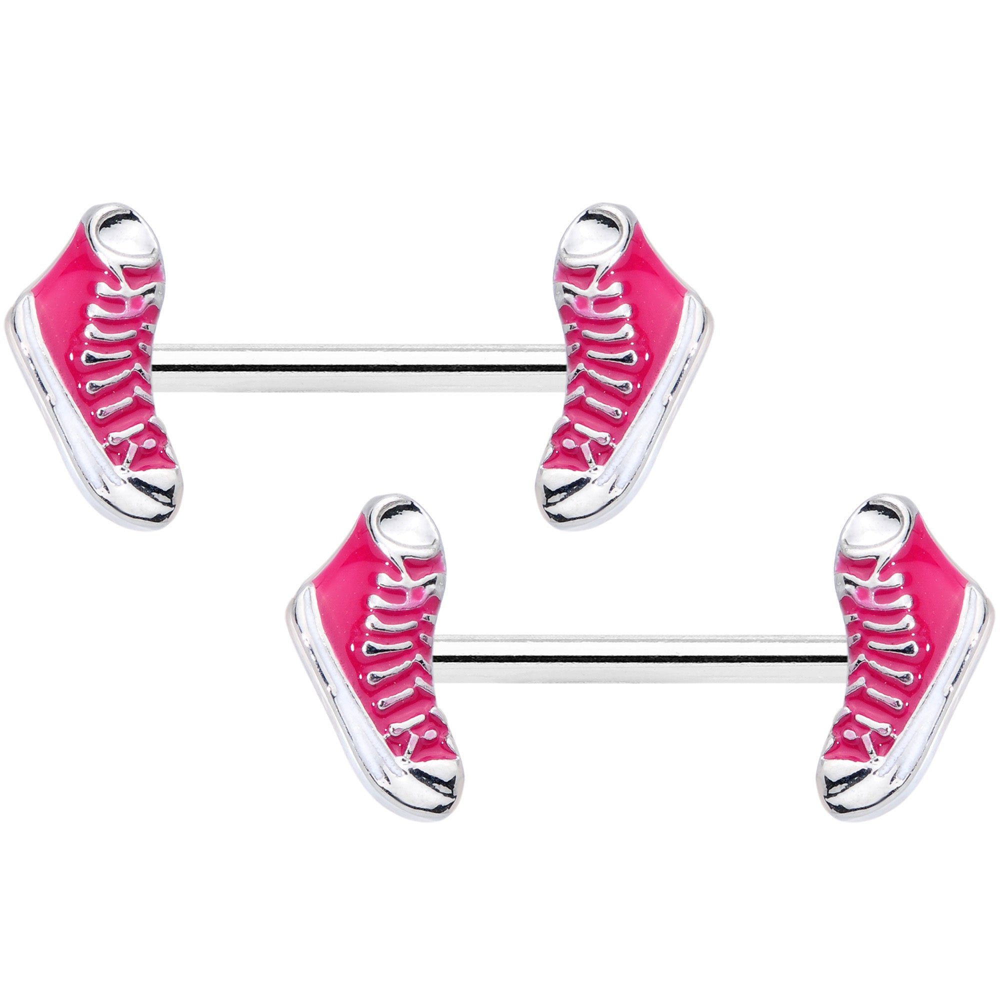 14 Gauge 9/16 Pink High Top Sneaker Barbell Nipple Ring Set