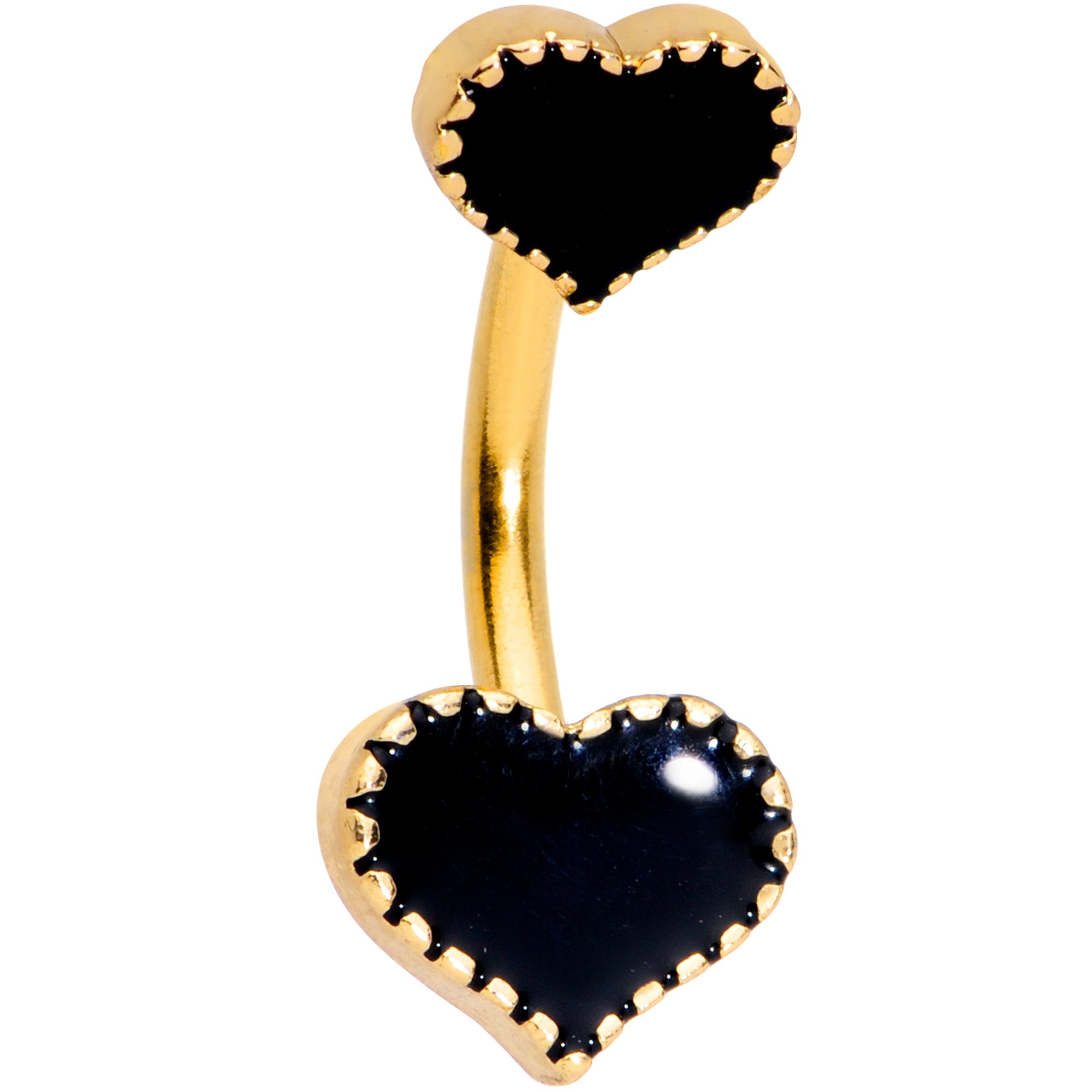 Gold Tone Black Heart Valentines Double Mount Belly Ring