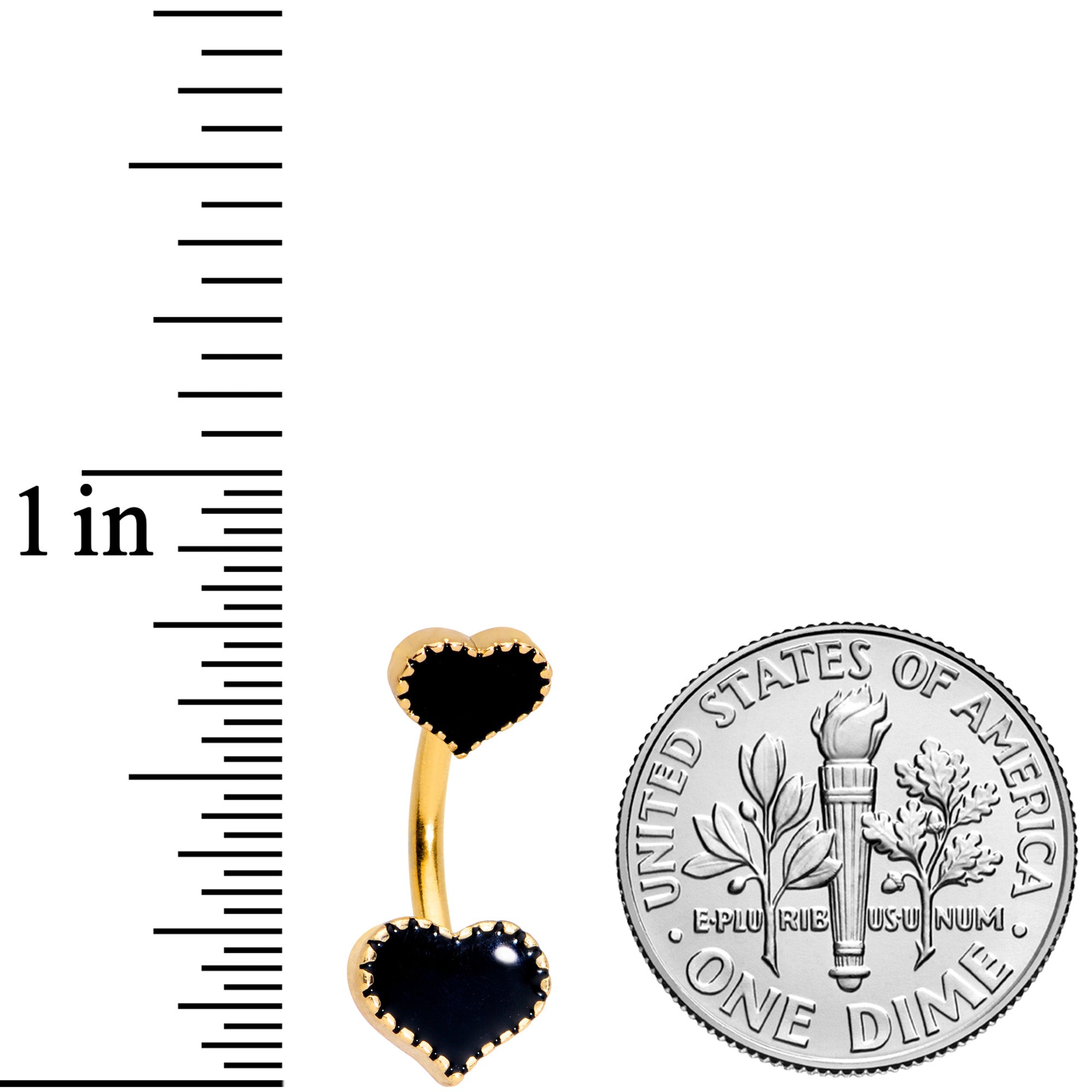 Gold Tone Black Heart Valentines Double Mount Belly Ring