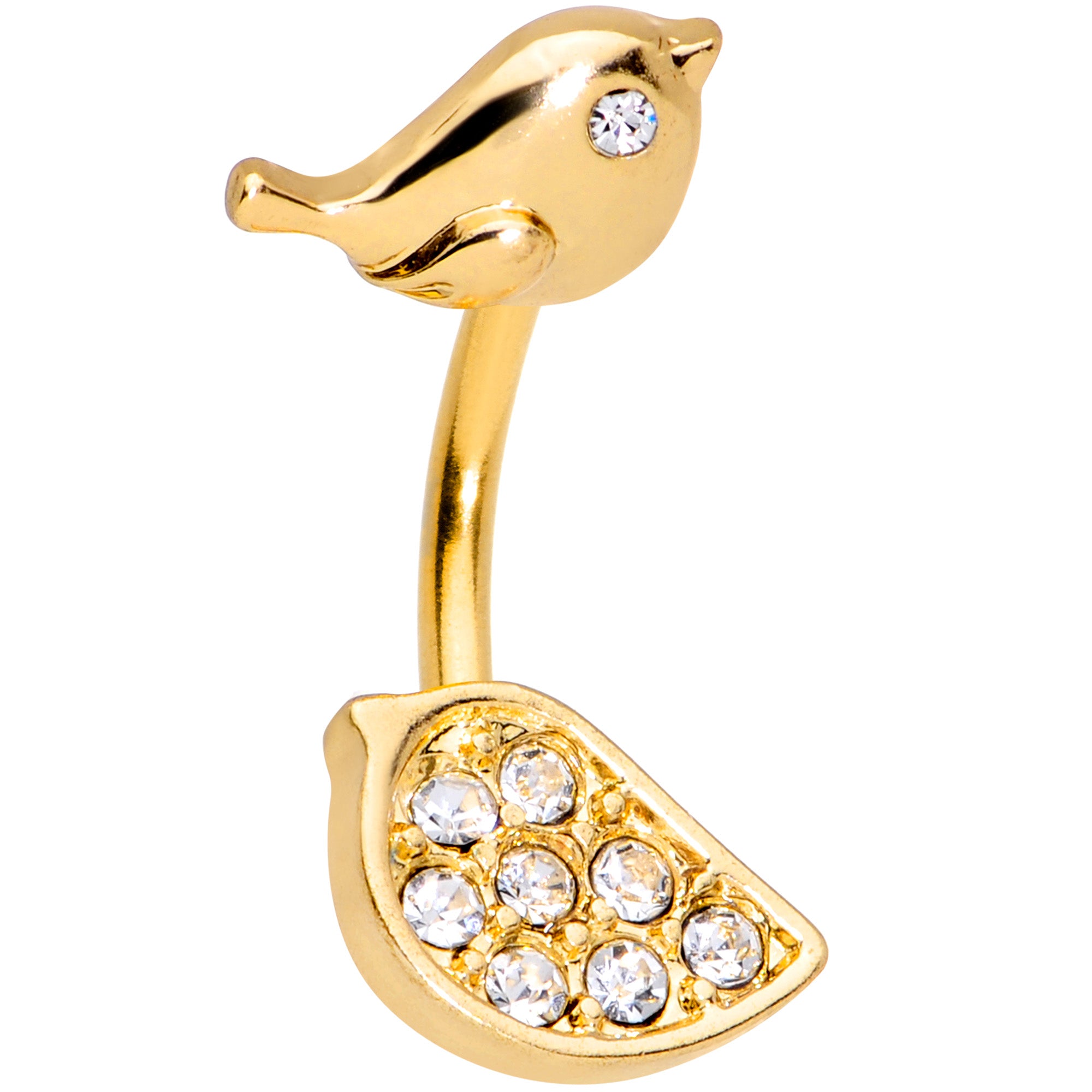 Clear Gem Gold Tone Little Birds Double Mount Belly Ring