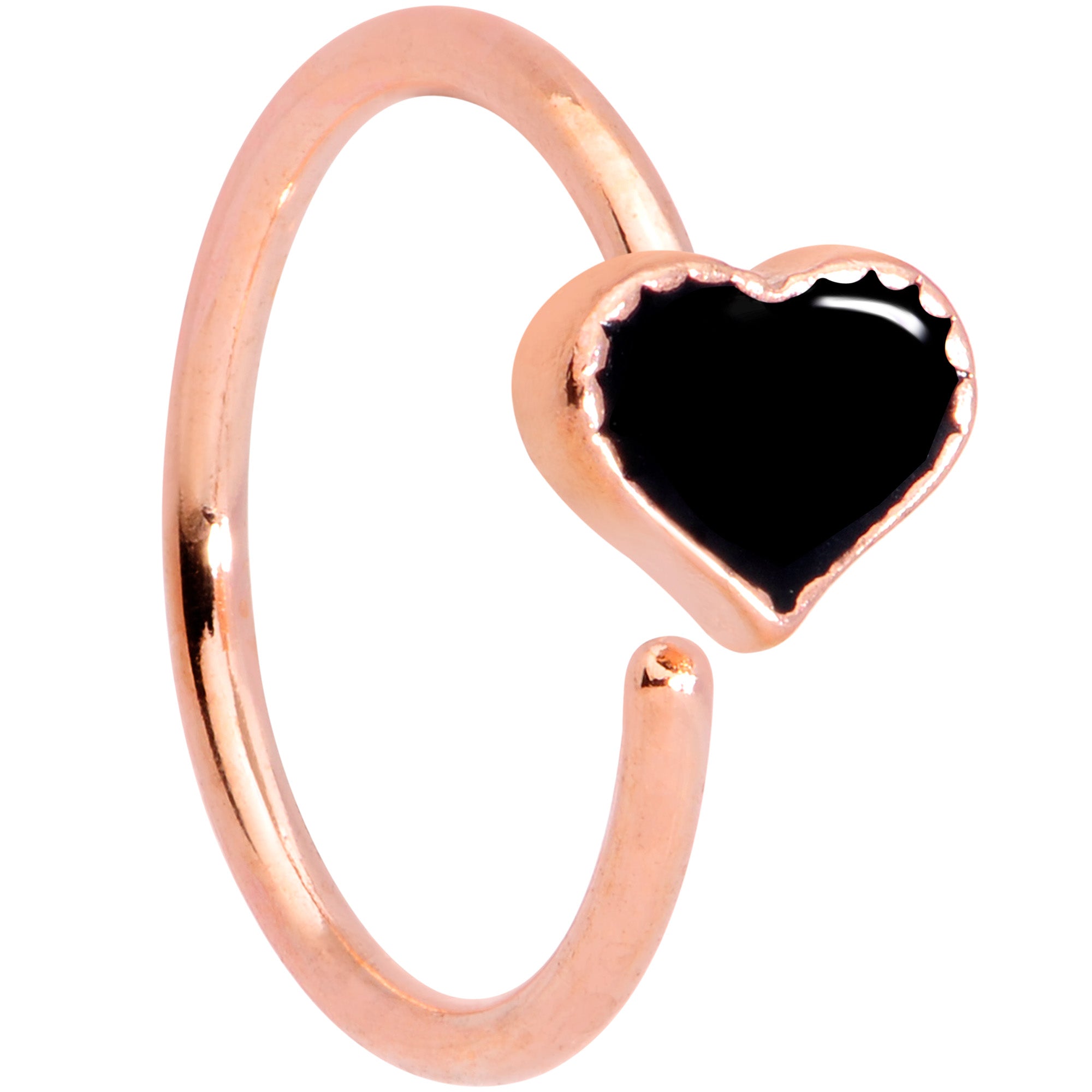 18 Gauge 3/8 Rose Gold Tone Black Heart Nose Hoop