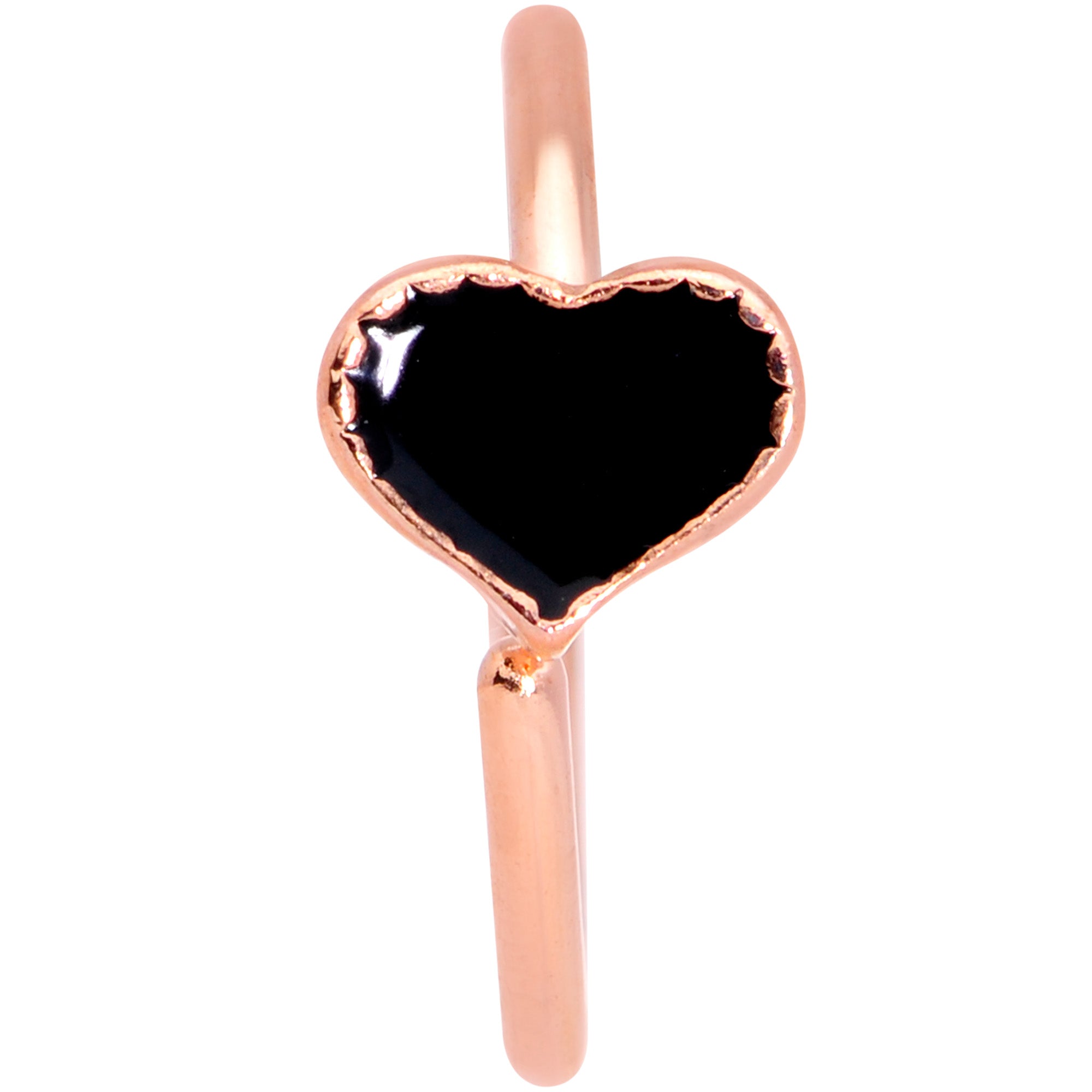 18 Gauge 3/8 Rose Gold Tone Black Heart Nose Hoop