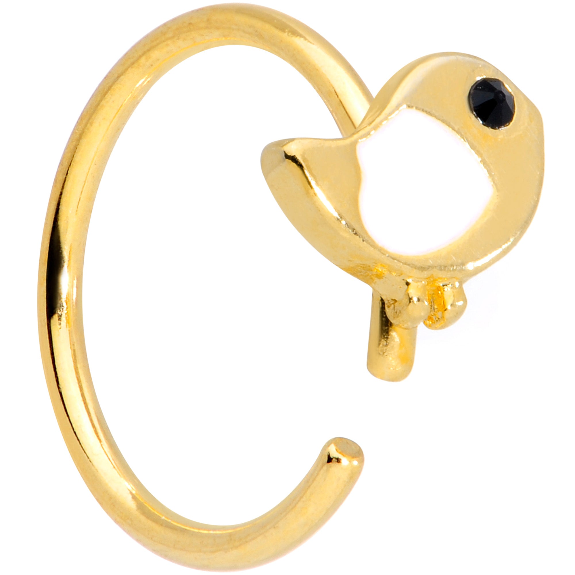 18 Gauge 3/8 Black CZ Gem Gold Tone Baby Bird Nose Hoop