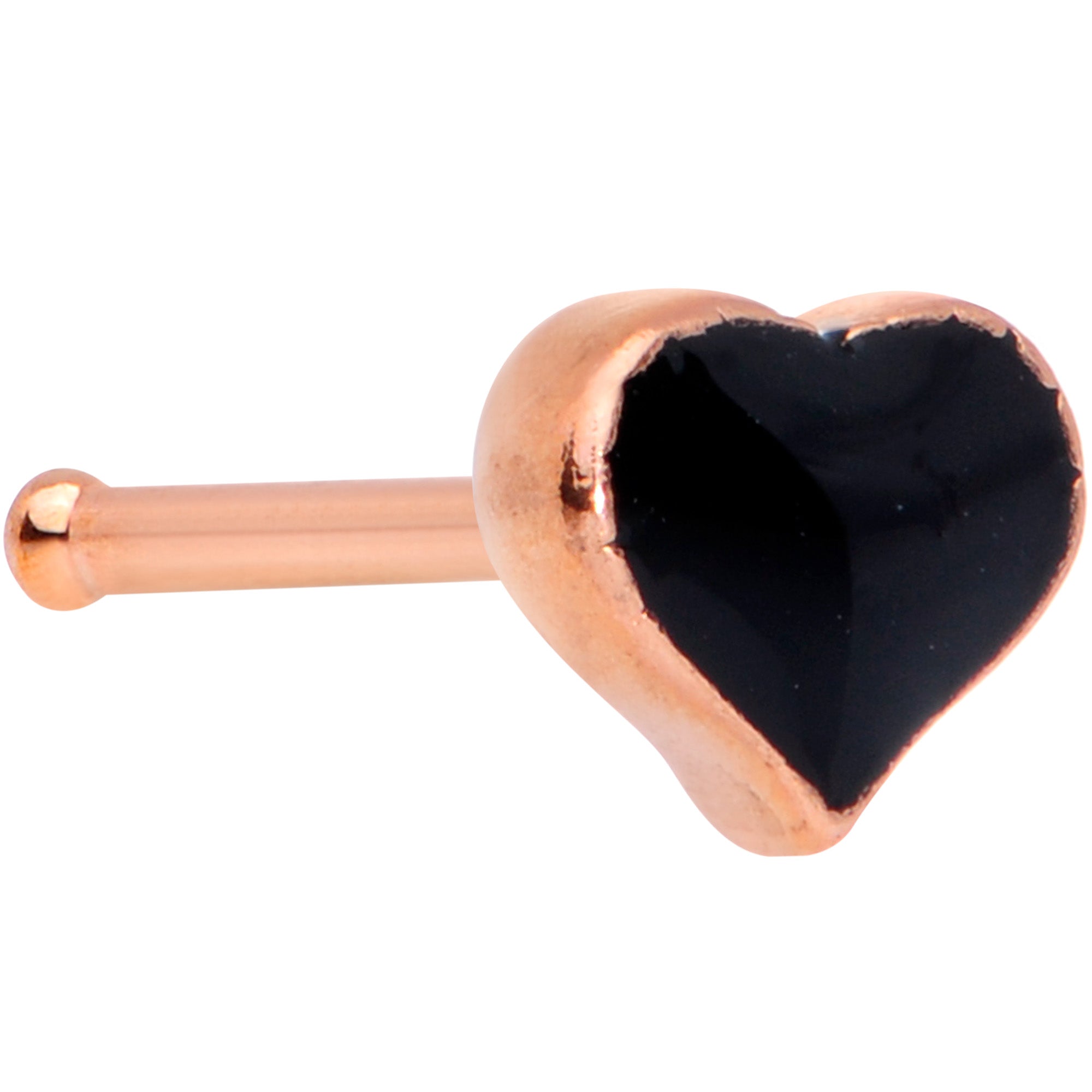 20 Gauge 1/4 Rose Gold Tone Black Heart Nose Bone