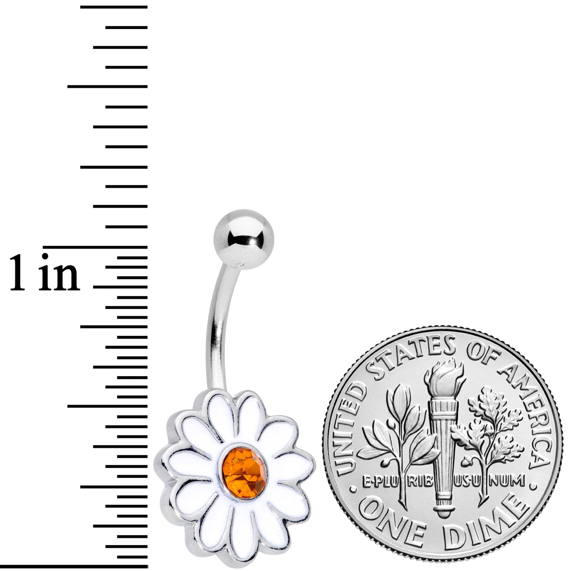 Yellow Gem White Daisy Flower Hippie Belly Ring