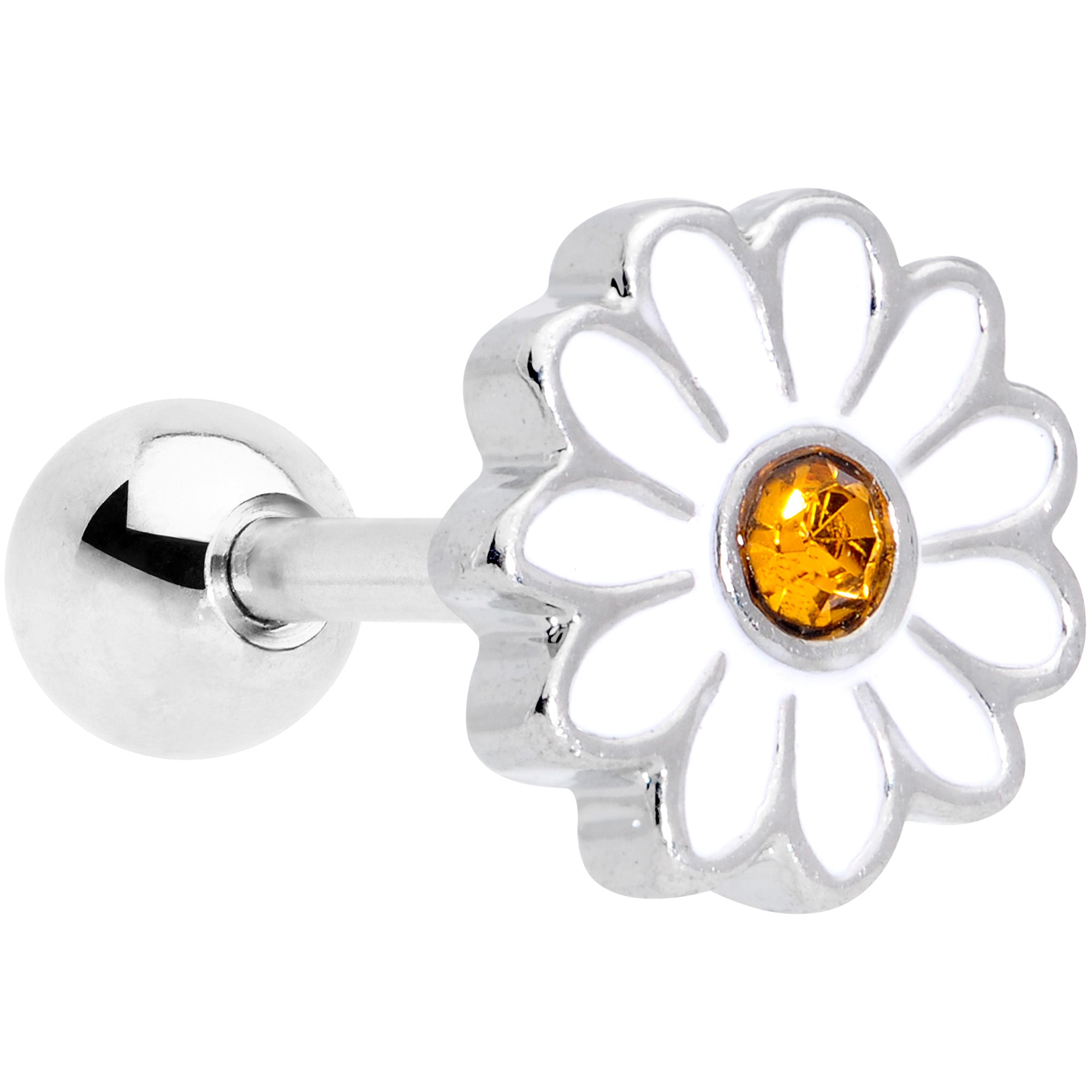 16 Gauge 1/4 Yellow Gem White Daisy Flower Hippie Cartilage Tragus