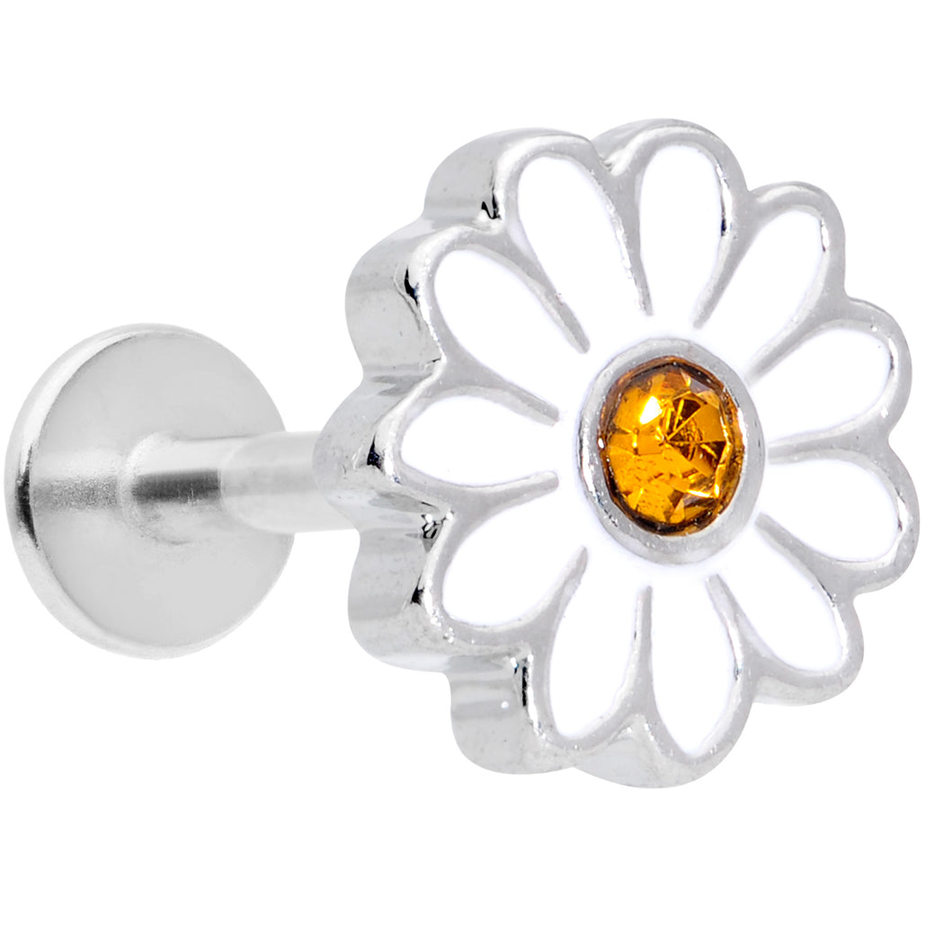 16 Gauge 5/16 Yellow Gem White Daisy Flower Labret Monroe Tragus