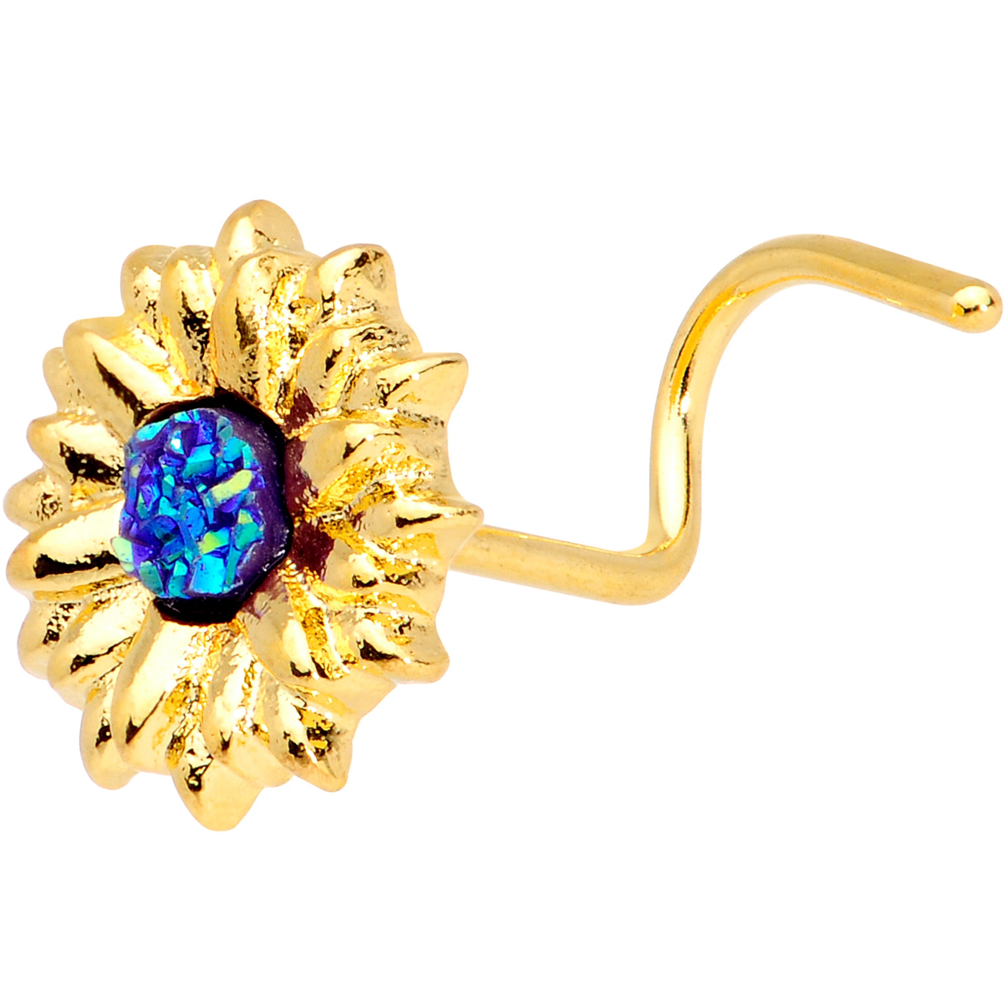 20 Gauge 7mm Gold Tone Blue Center Sunflower Nose Screw