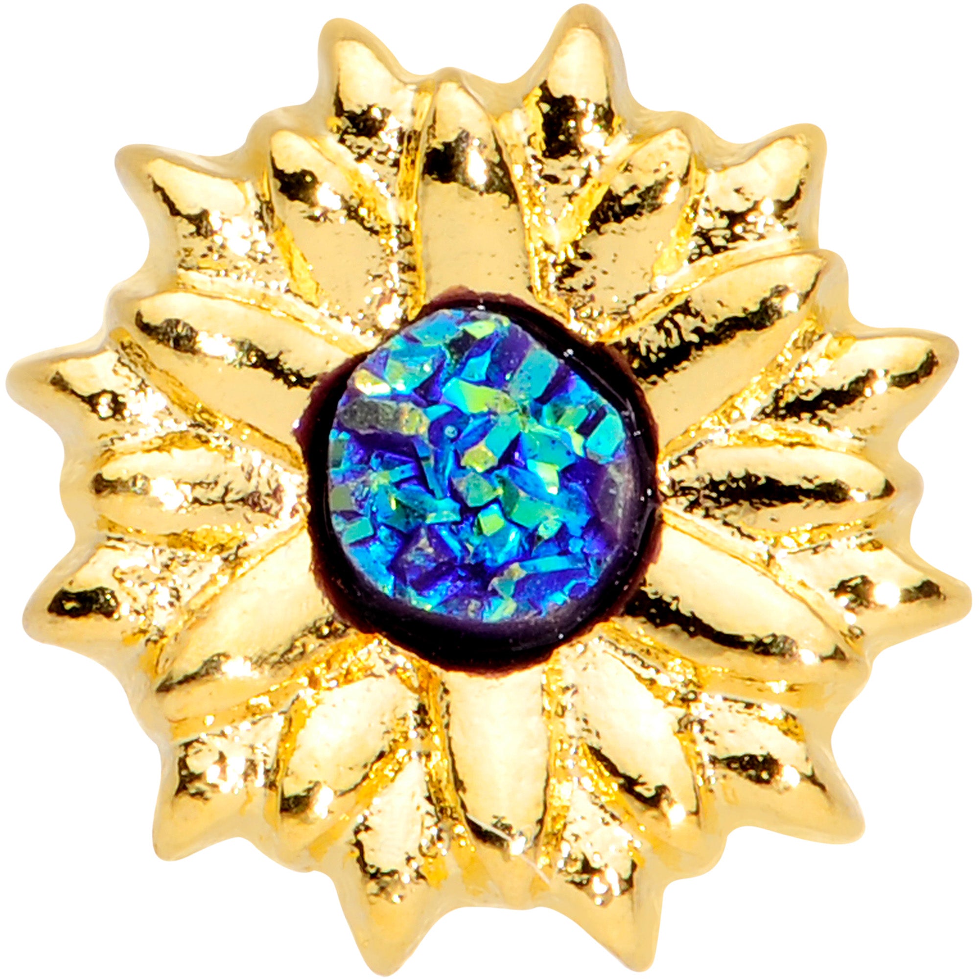 20 Gauge 7mm Gold Tone Blue Center Sunflower Nose Screw