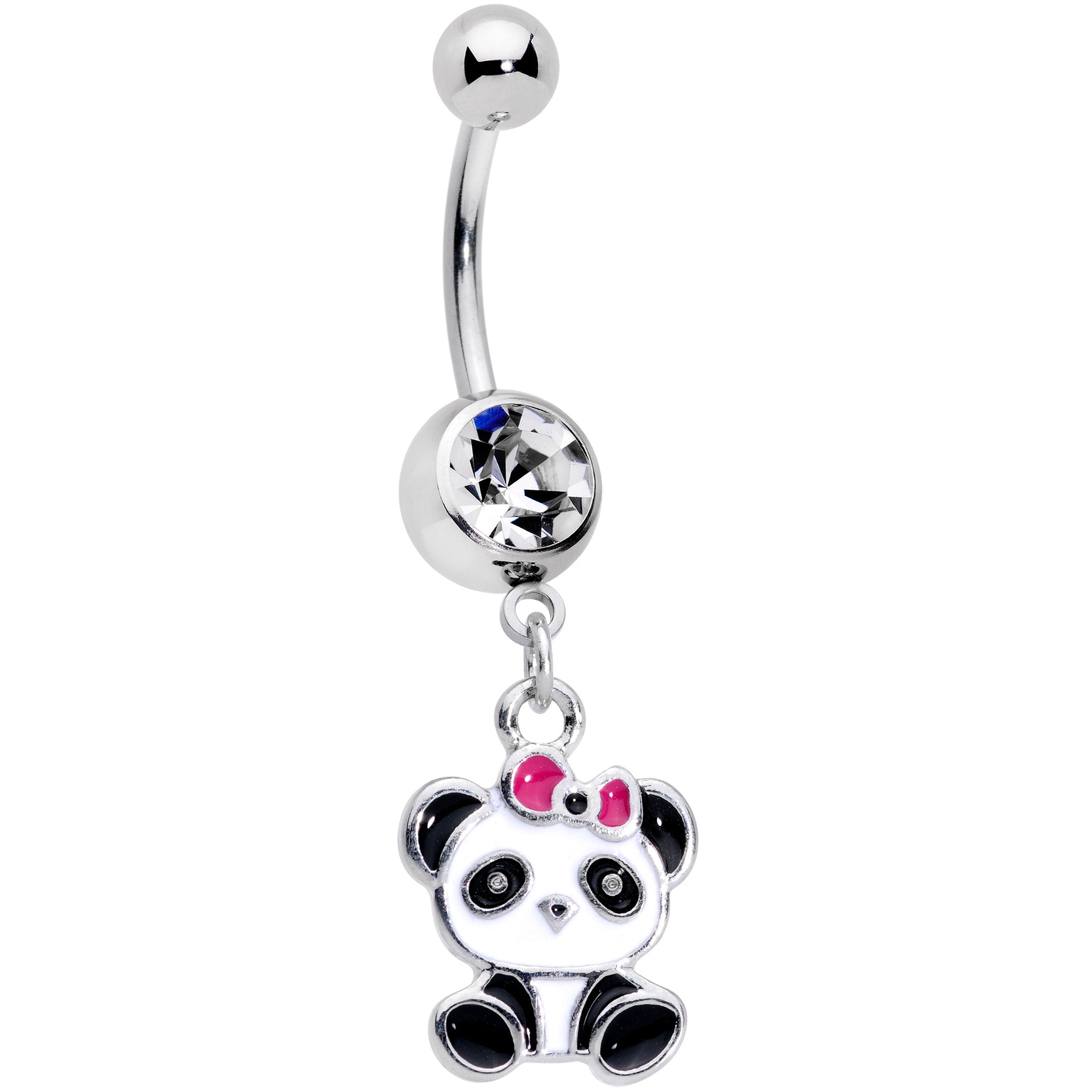 Clear Gem Black White Precious Panda Dangle Belly Ring