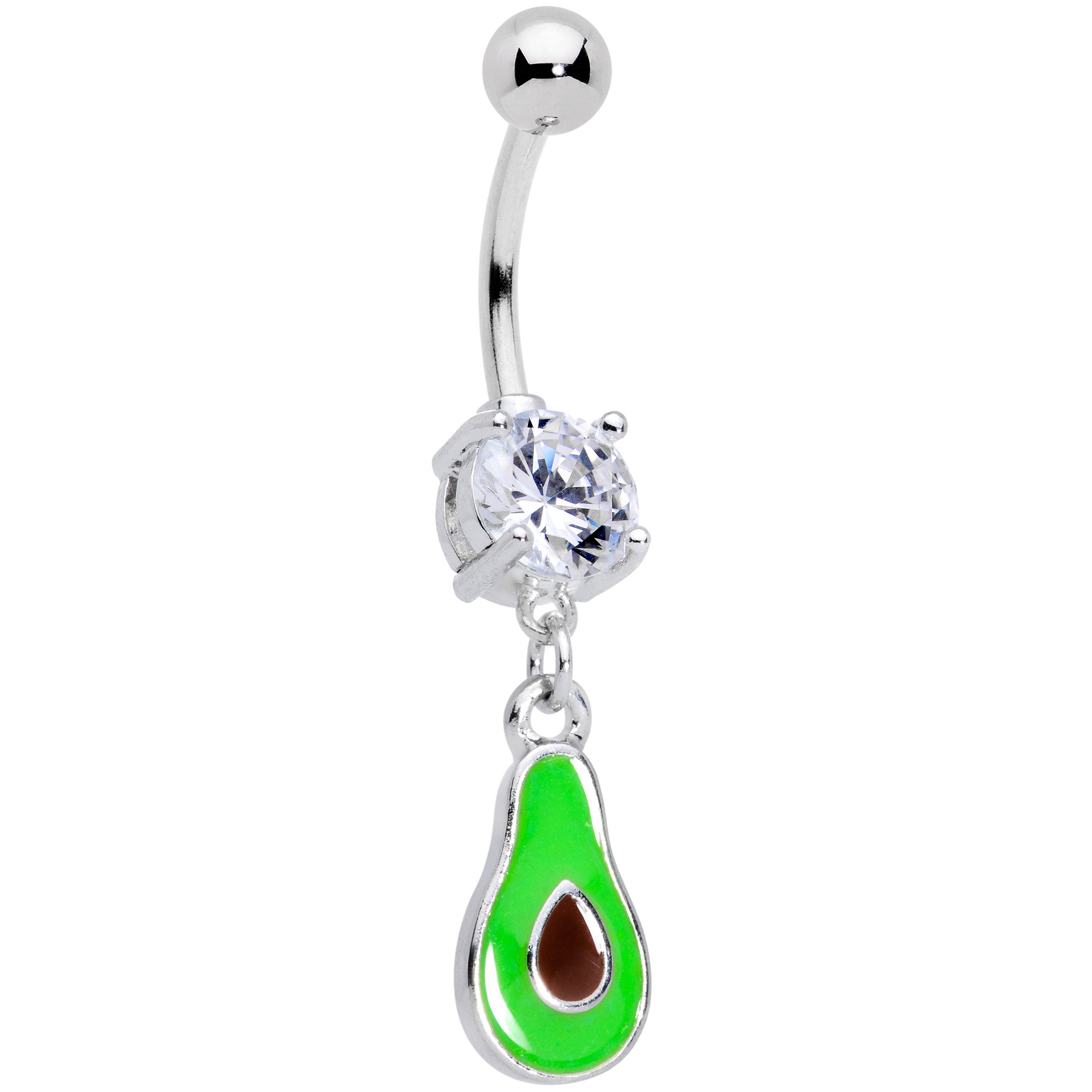 Clear CZ Gem Green Groovy Avocado Dangle Belly Ring