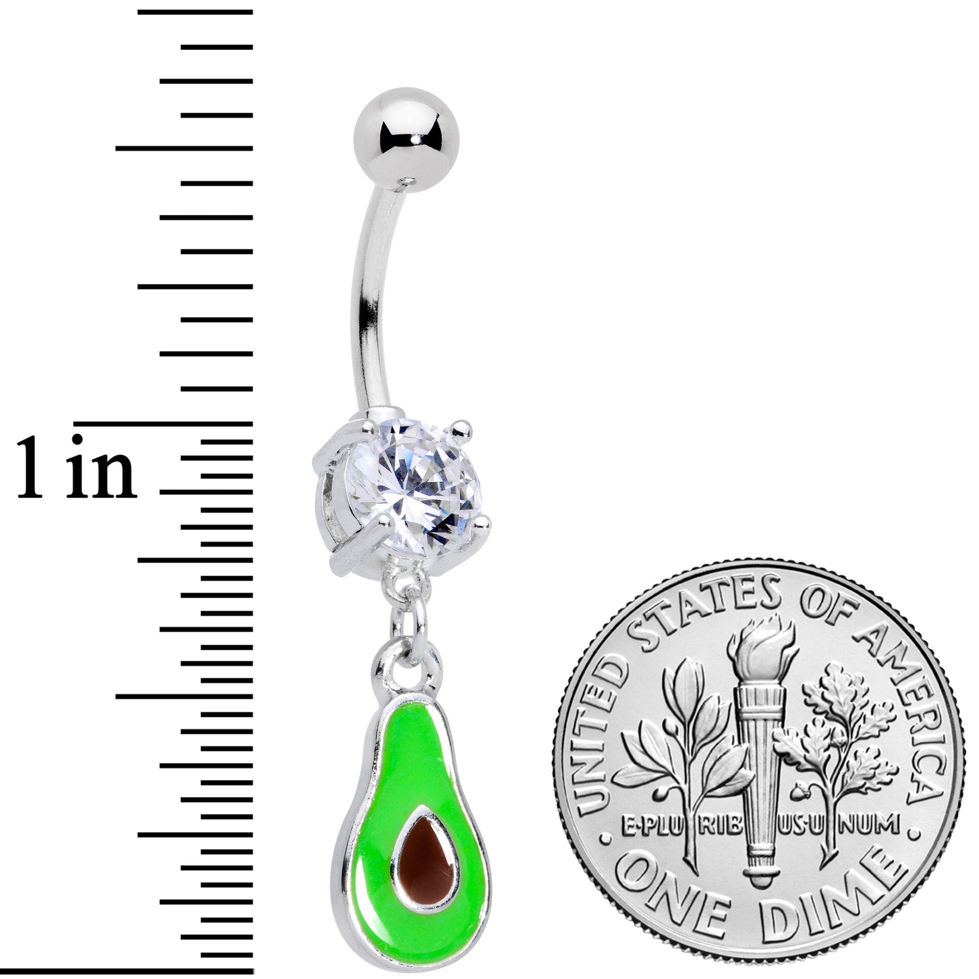 Clear CZ Gem Green Groovy Avocado Dangle Belly Ring