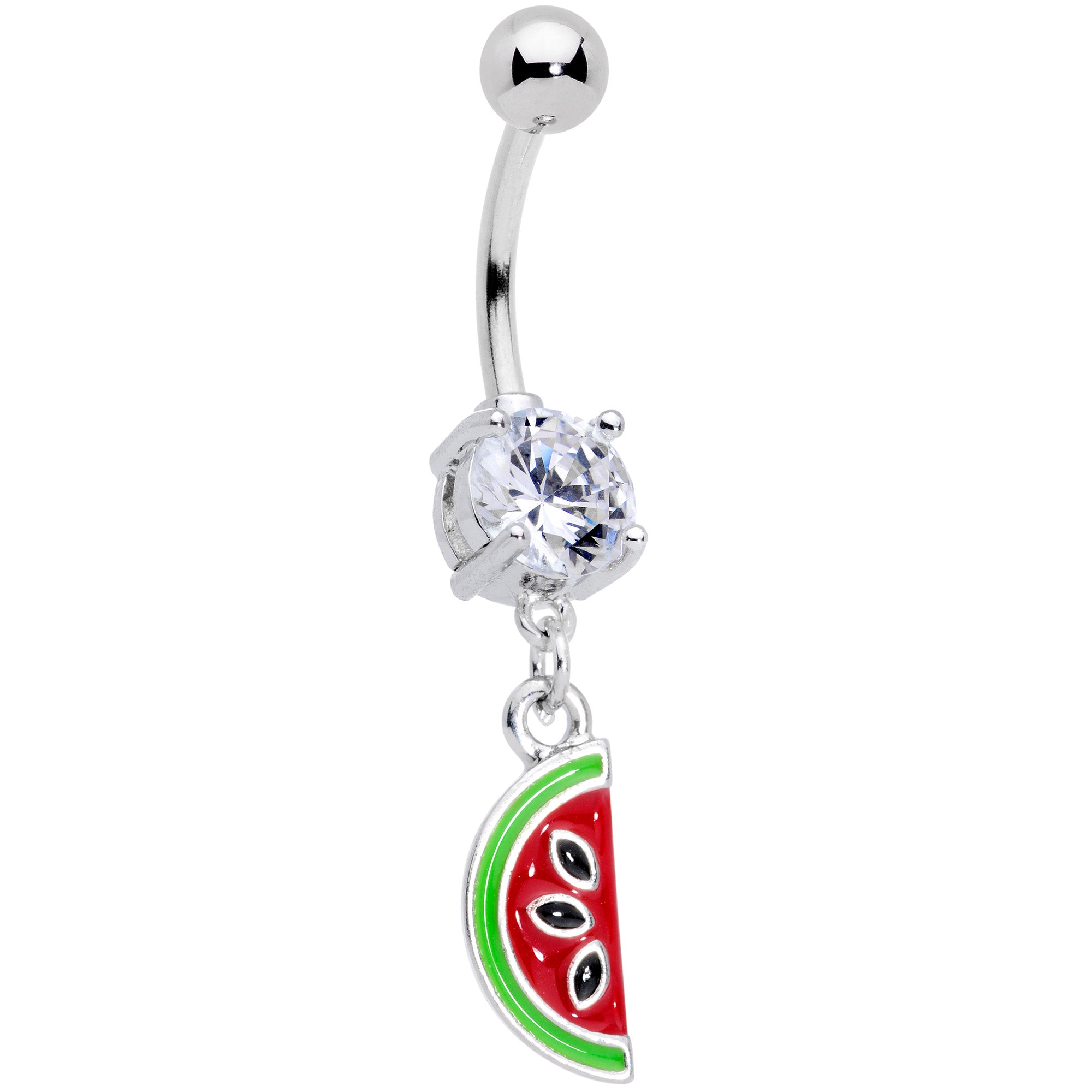 Clear CZ Gem Green Red Watermelon Dangle Belly Ring