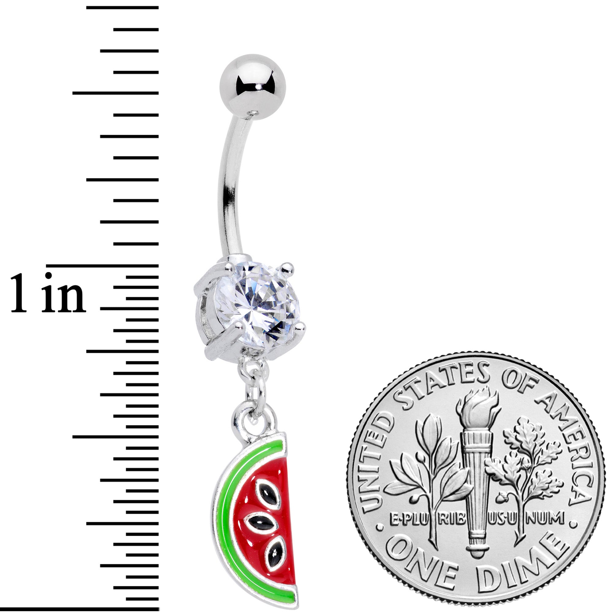 Clear CZ Gem Green Red Watermelon Dangle Belly Ring