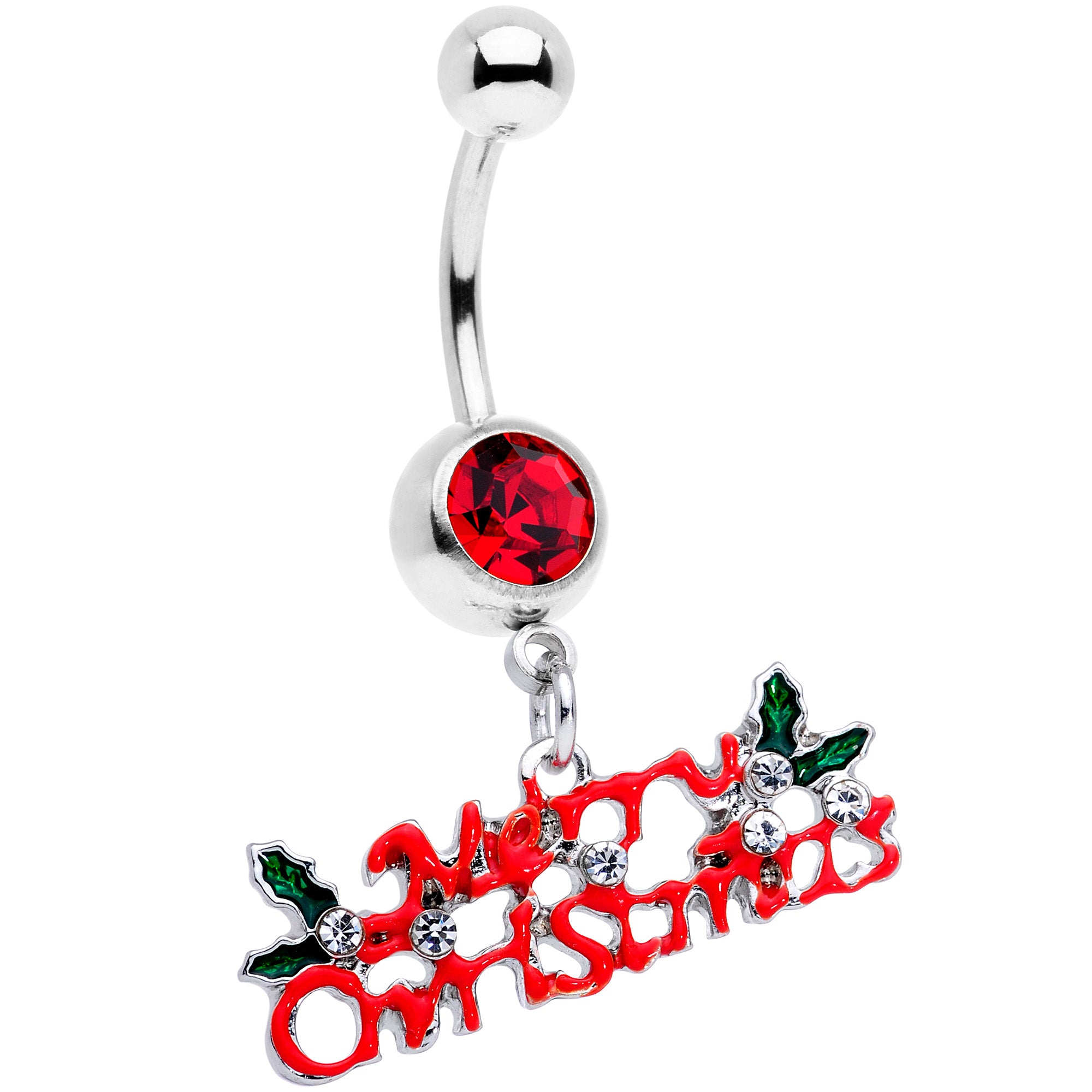 Red Gem Merry Christmas Dangle Belly Ring