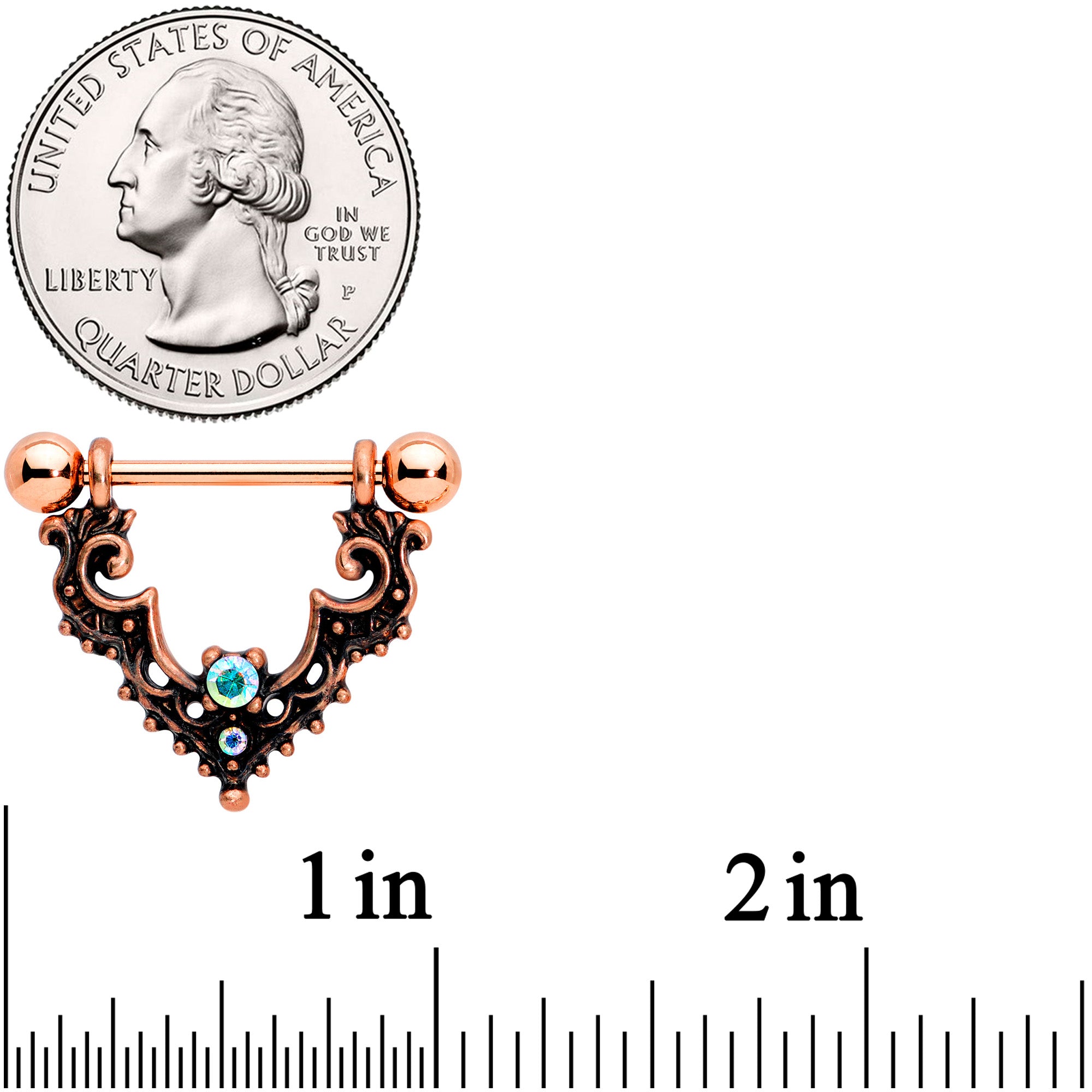 14 Gauge 9/16 Aurora Gem Rose Gold Tone Baroque Bat Nipple Shield Set