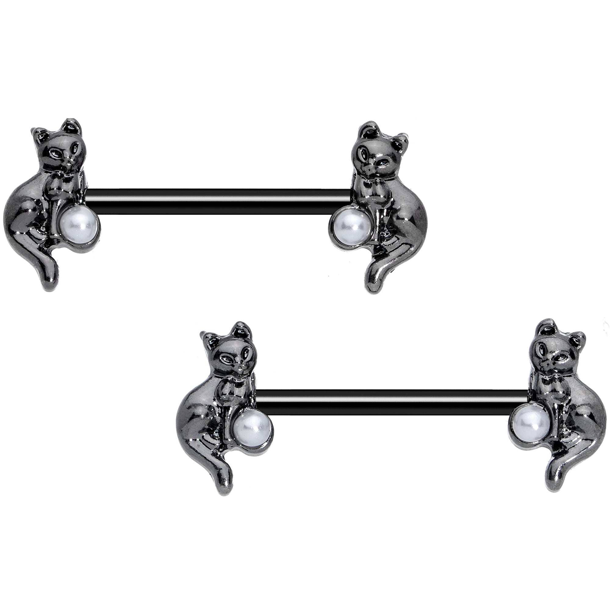 14 Gauge 5/8 Ball Black Cat Halloween Barbell Nipple Ring Set