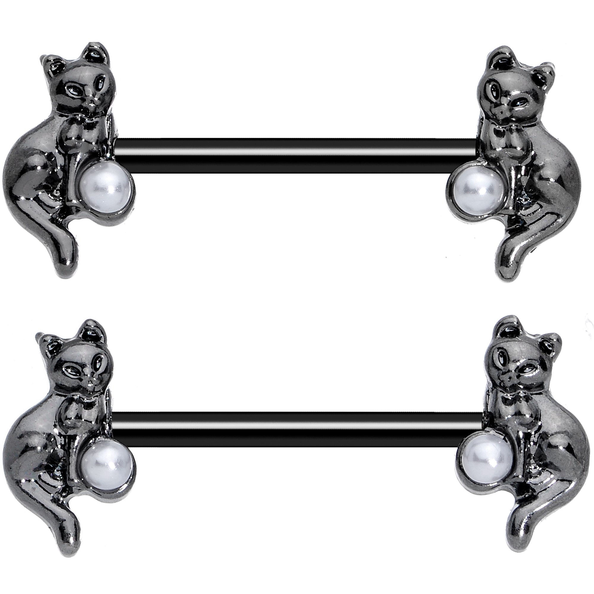 14 Gauge 5/8 Ball Black Cat Halloween Barbell Nipple Ring Set