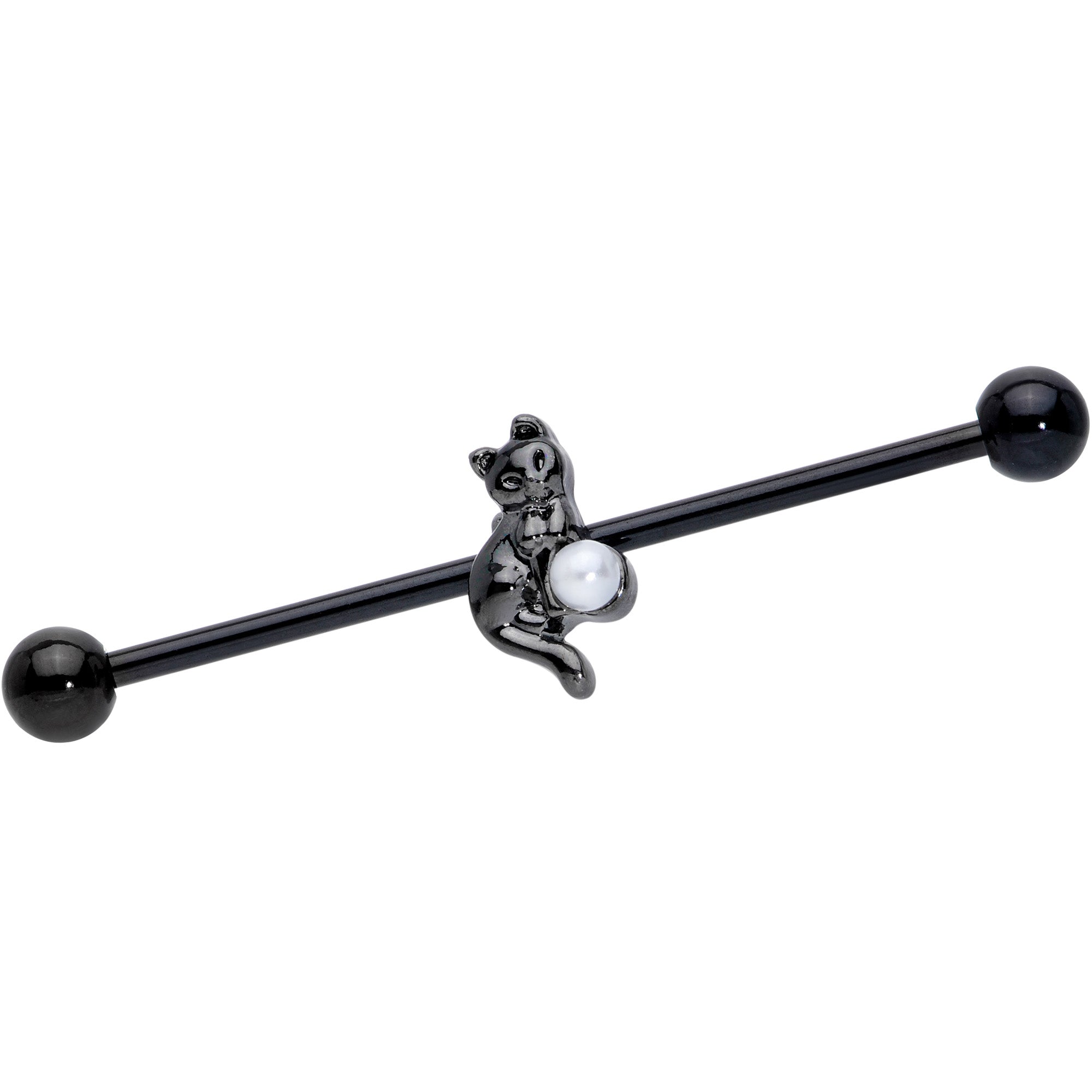 14 Gauge Black White Gem Black Cat Halloween Industrial Barbell 38mm