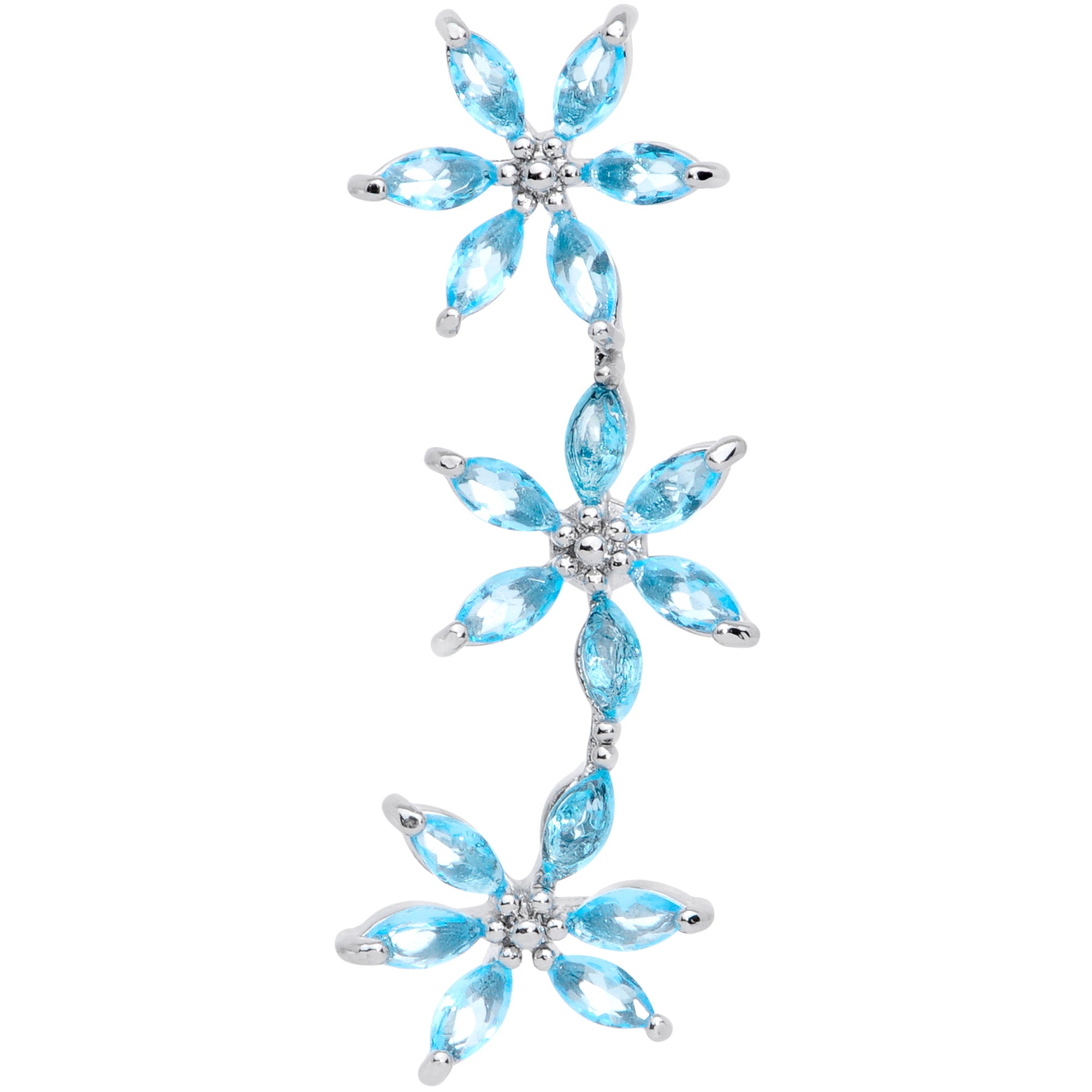 16 Gauge 1/4 Aqua CZ Gem Tri Flower Cartilage