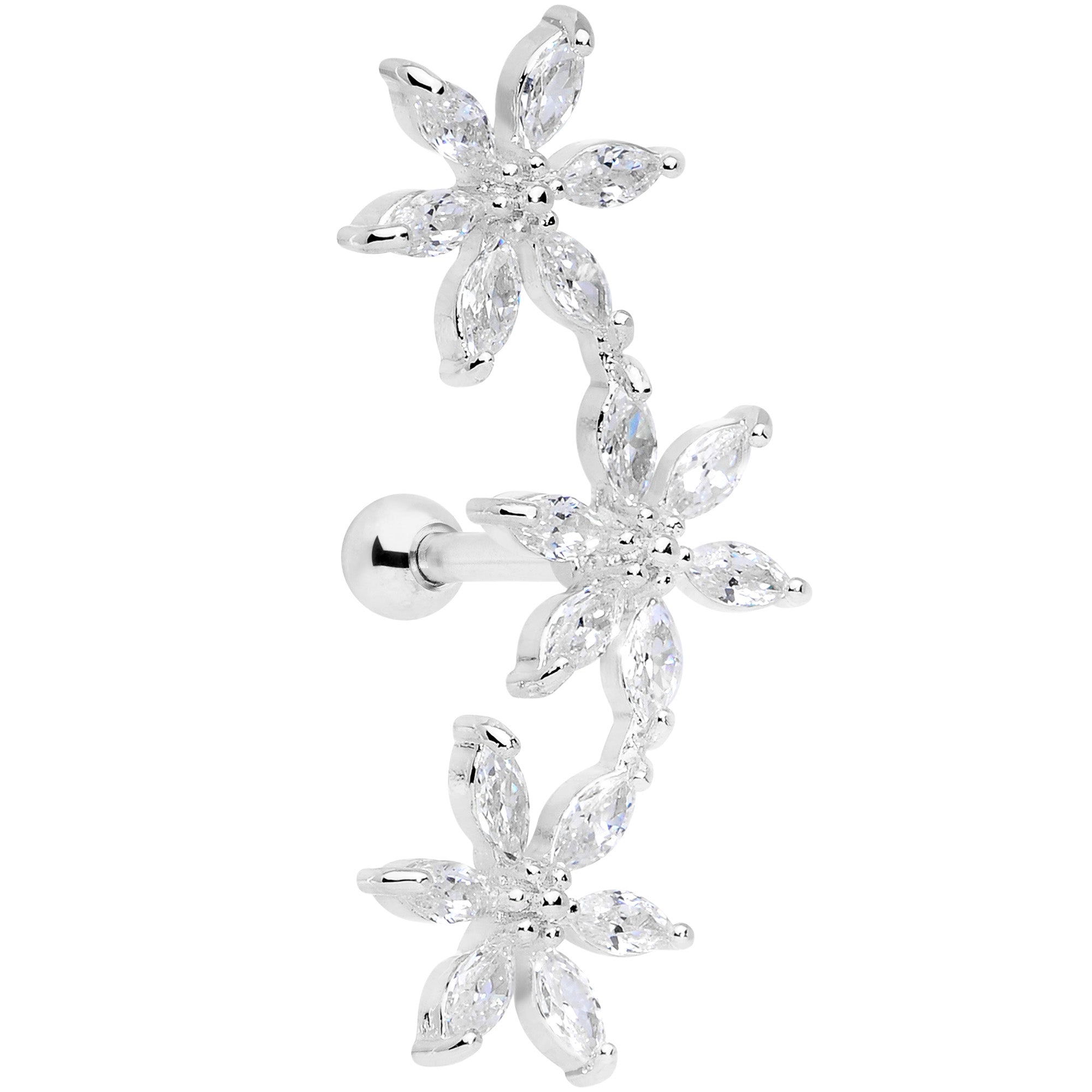 16 Gauge 1/4 Clear CZ Gem Tri Flower Cartilage